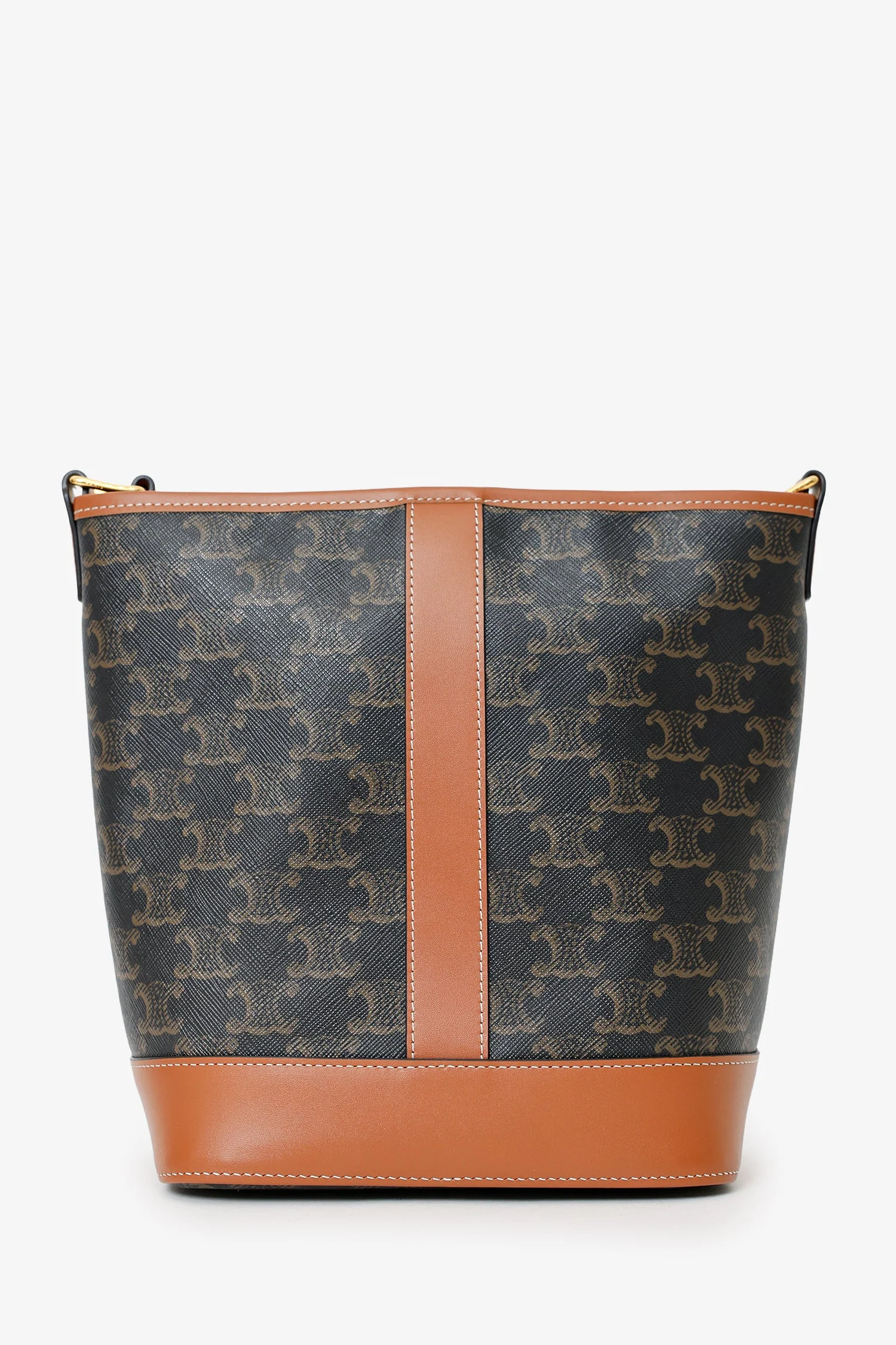 Celine Brown Triomphe Canvas Small Bucket Crossbody Bag - Image 2