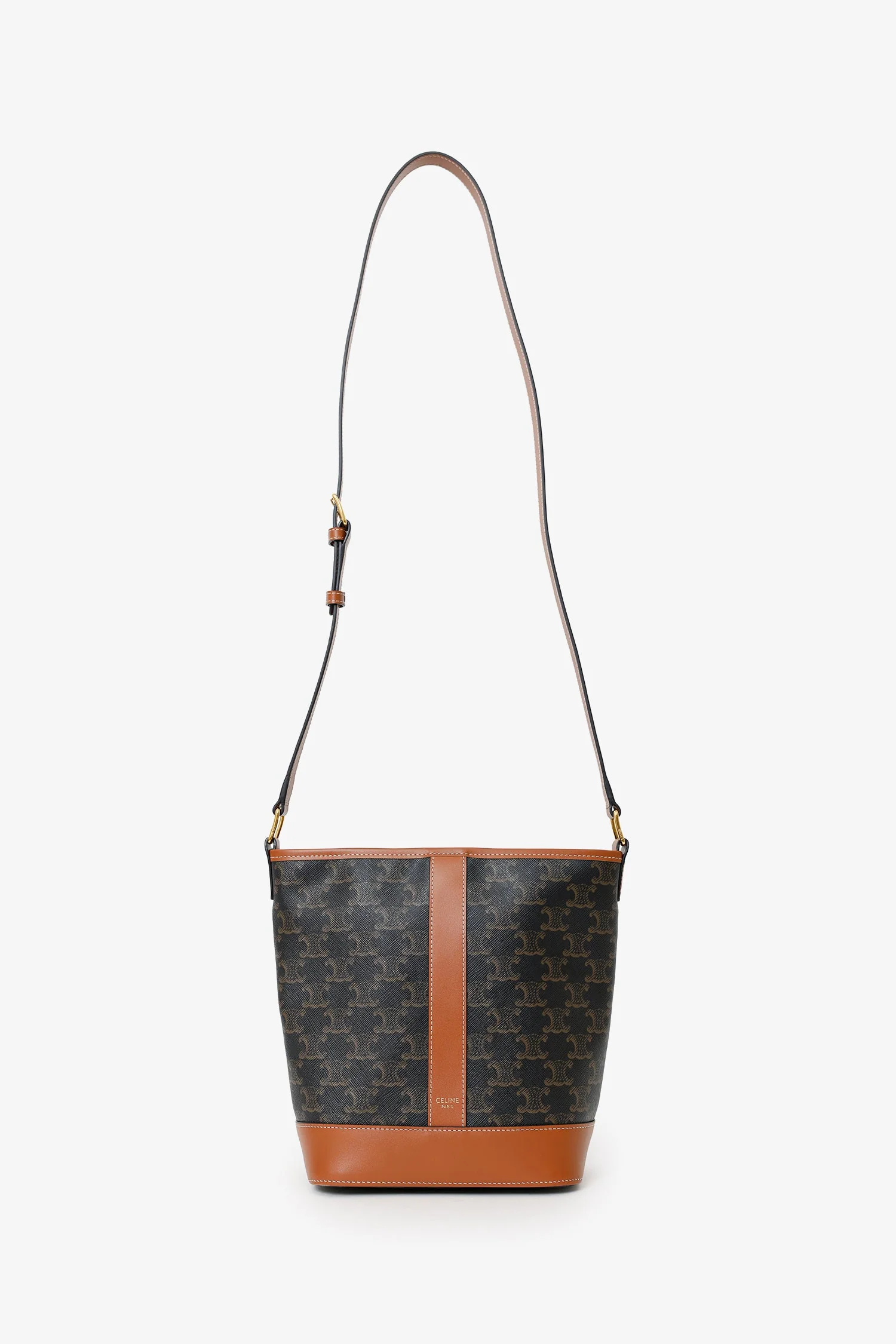 Celine Brown Triomphe Canvas Small Bucket Crossbody Bag - Image 6