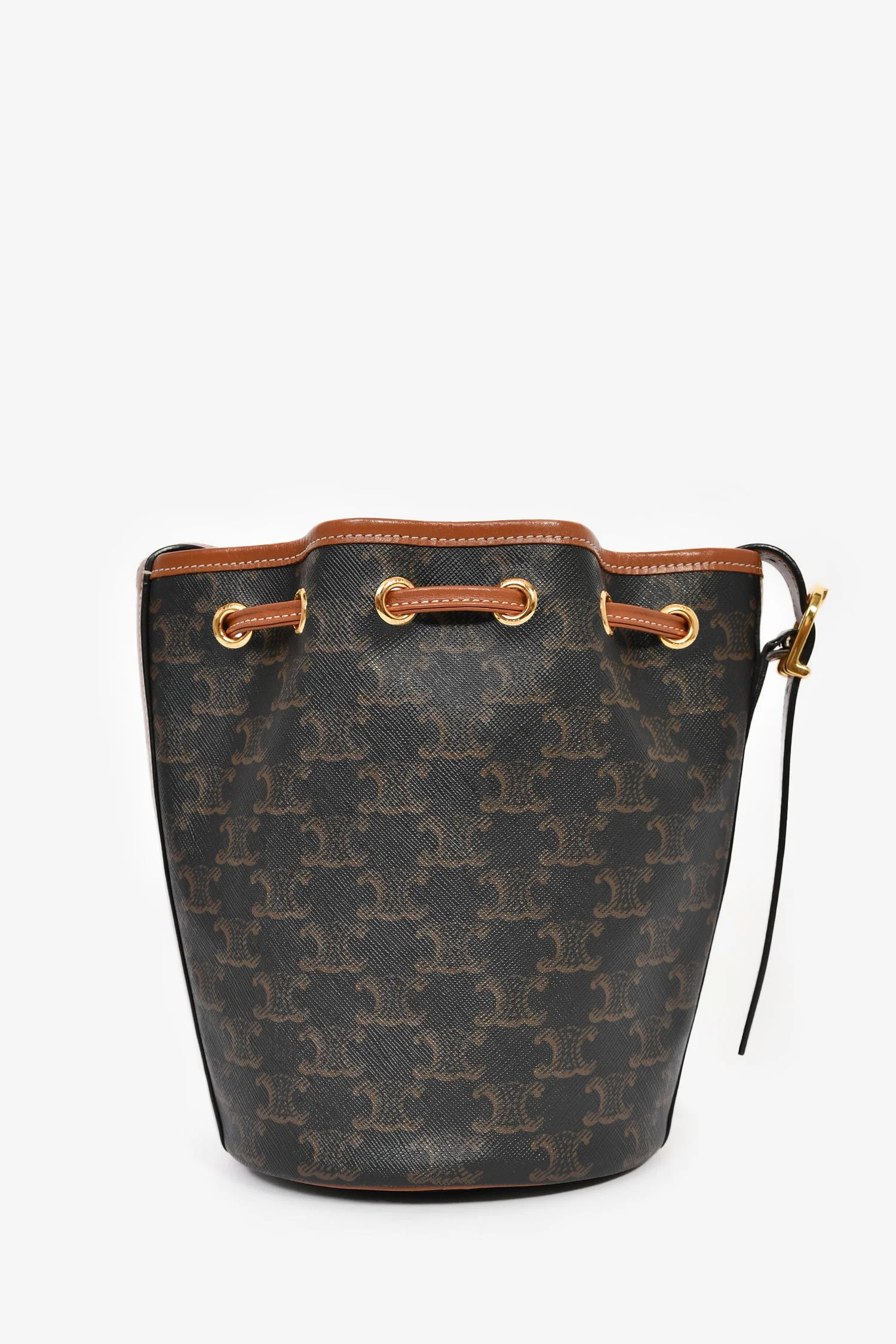 Celine Brown Triomphe Monogram Canvas Small Drawstring Bucket Bag - Image 2