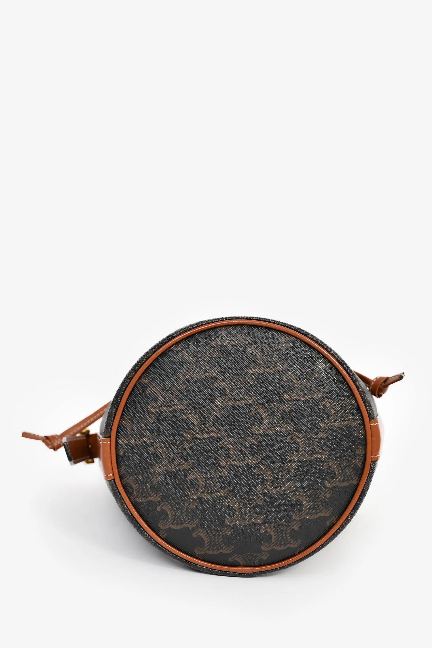 Celine Brown Triomphe Monogram Canvas Small Drawstring Bucket Bag - Image 6