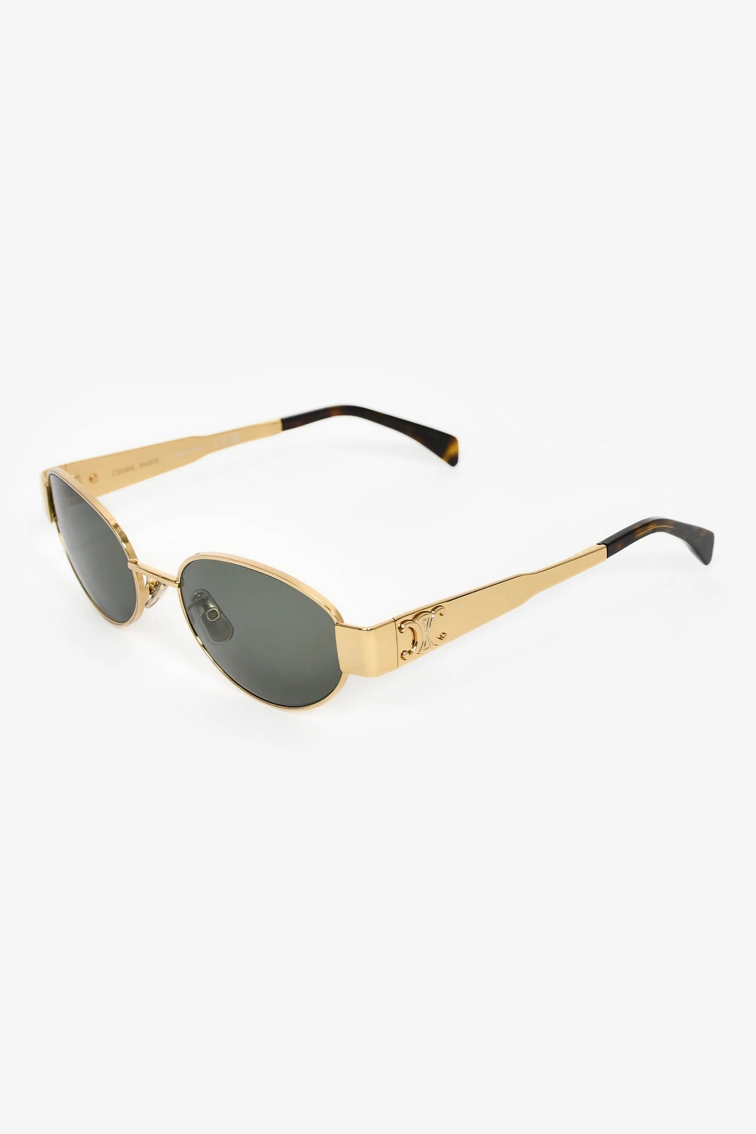 Celine Gold Metal 'Triomphe 01' Sunglasses with Pouch Case - Image 3