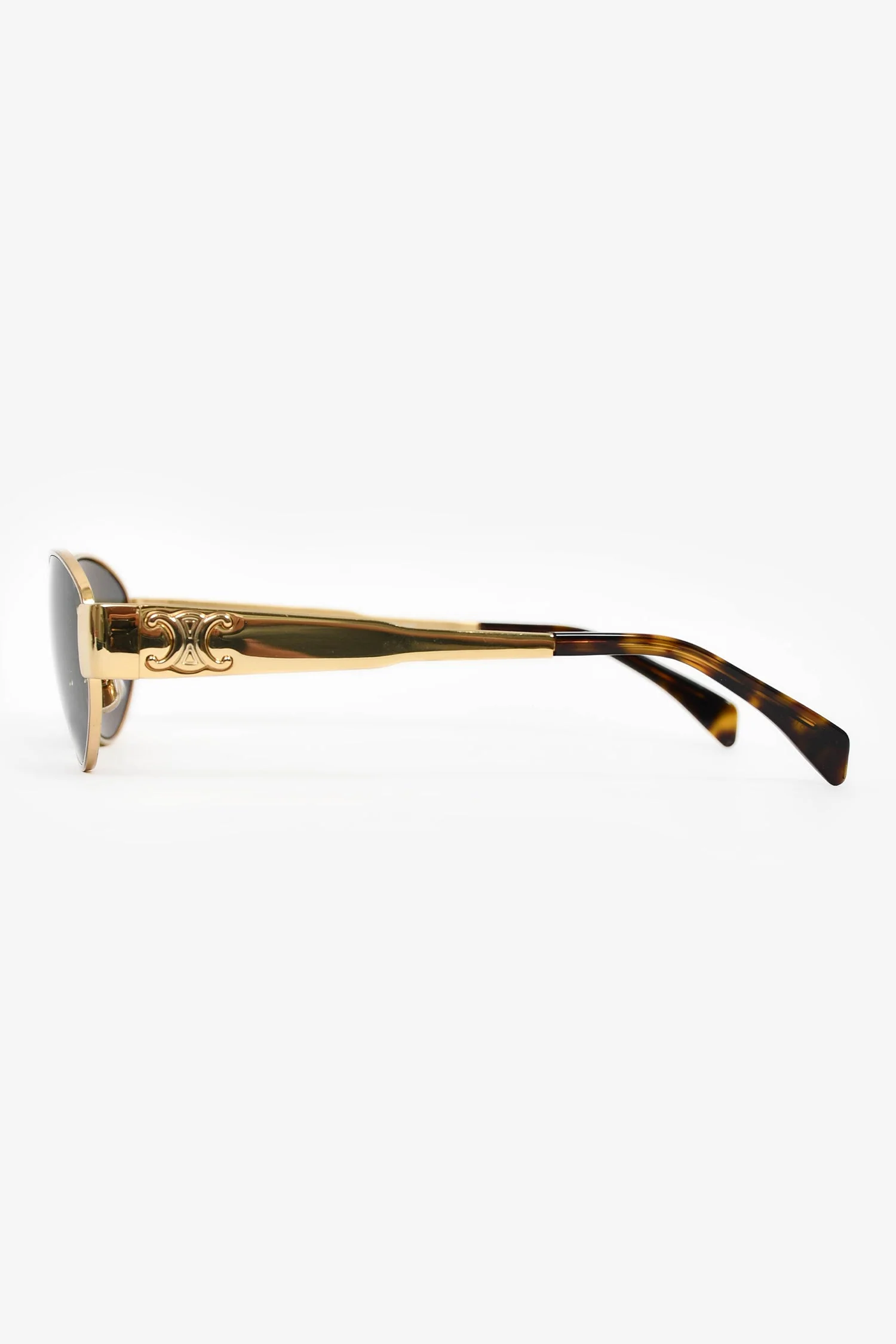 Celine Gold Metal 'Triomphe 01' Sunglasses with Pouch Case - Image 4
