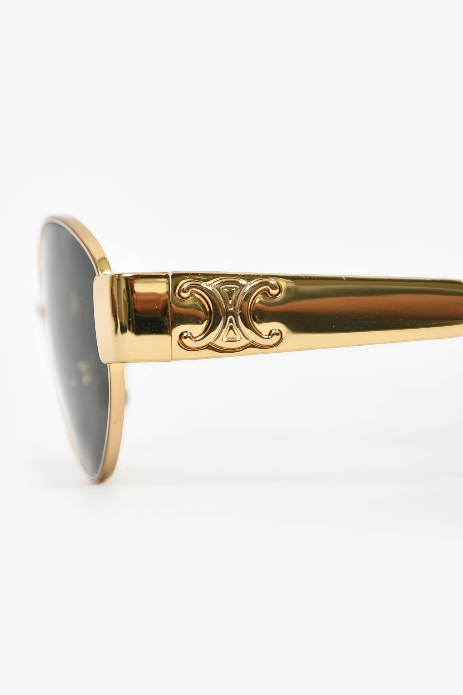 Celine Gold Metal 'Triomphe 01' Sunglasses with Pouch Case - Image 5