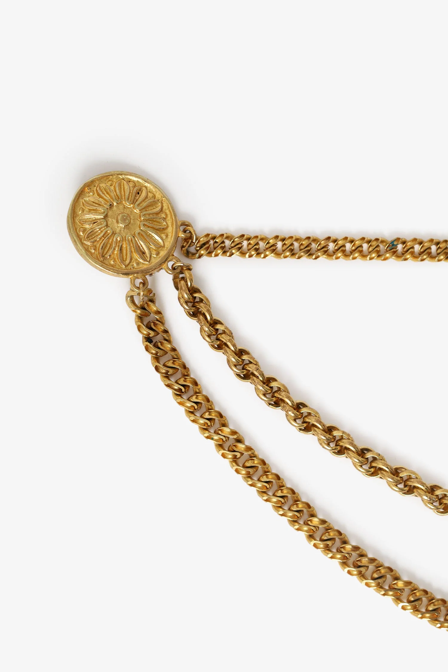 Celine Gold Tone Multi Chain Two Coin Brooch - Image 3