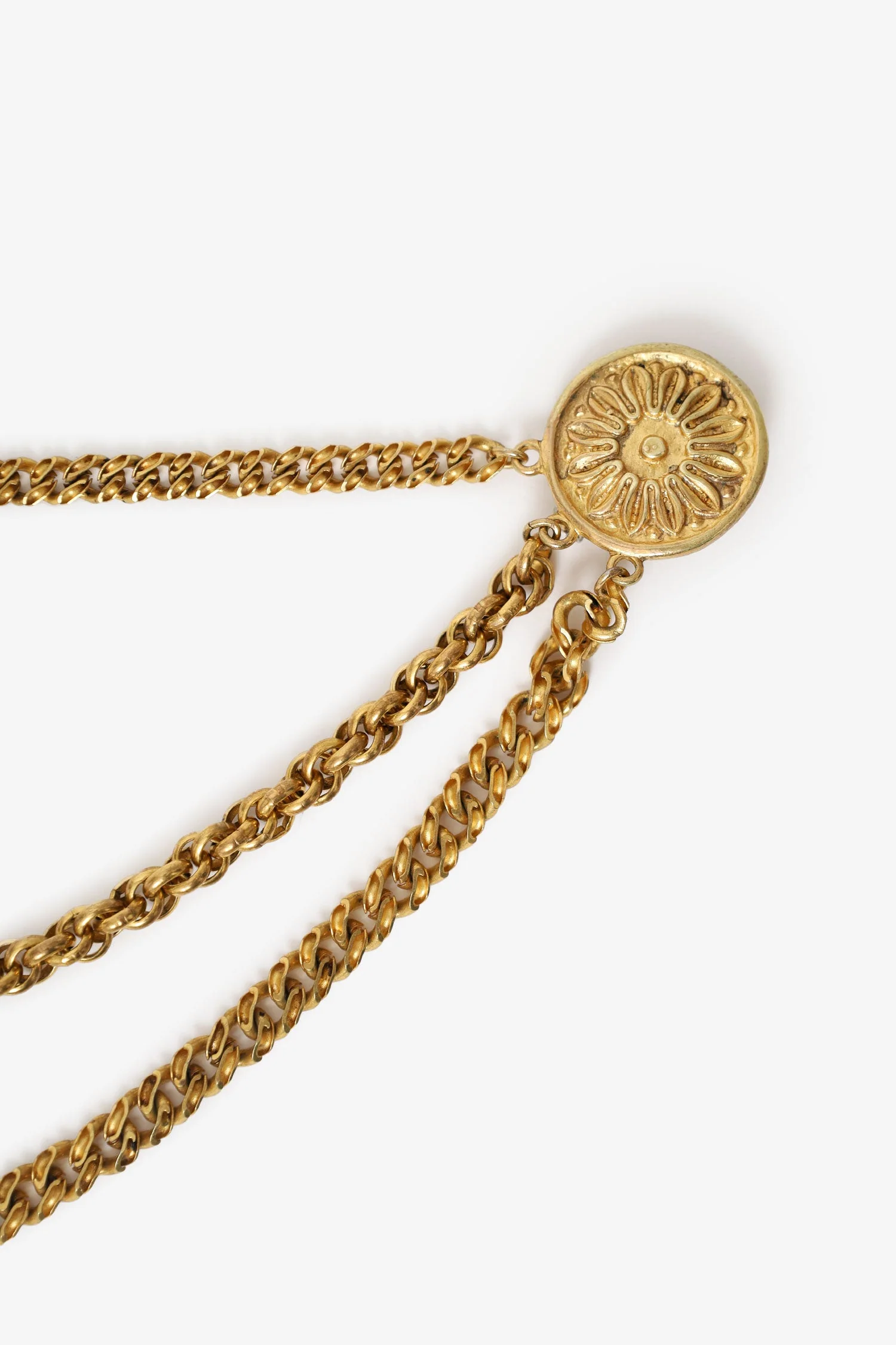 Celine Gold Tone Multi Chain Two Coin Brooch - Image 4