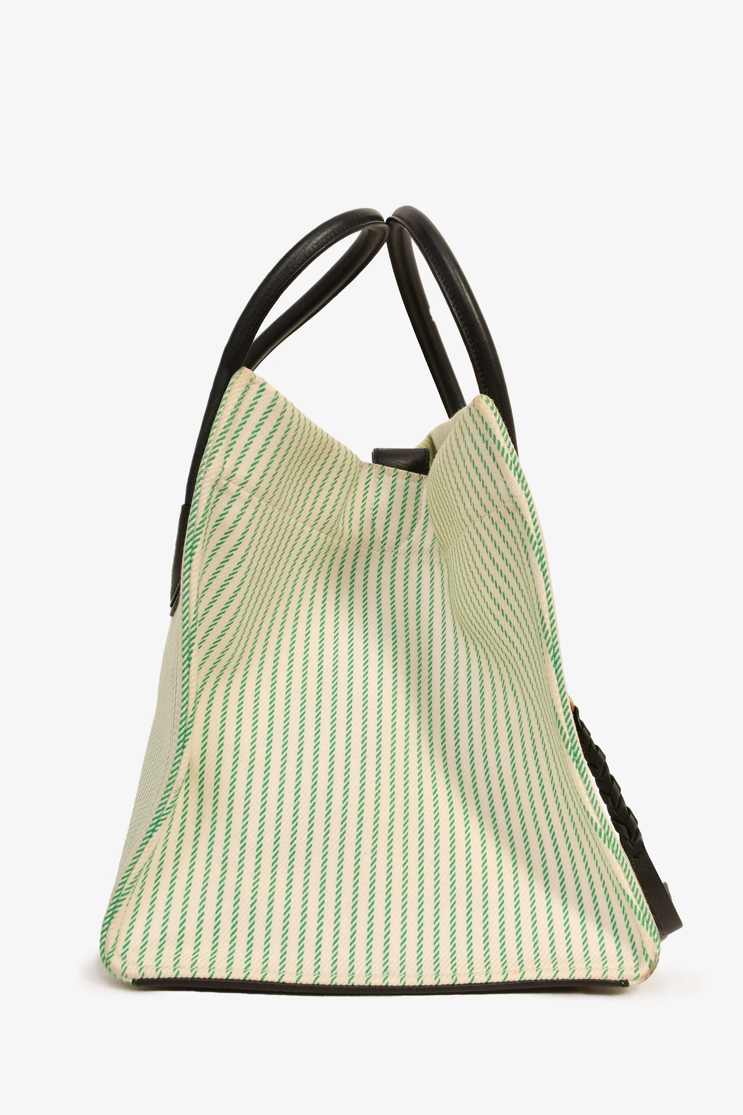 Celine Green/Cream Pinstripe Canvas Luggage Phantom Tote - Image 3