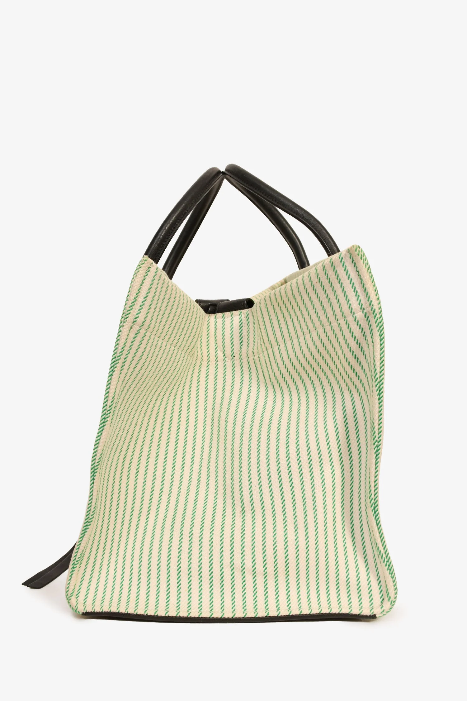 Celine Green/Cream Pinstripe Canvas Luggage Phantom Tote - Image 4