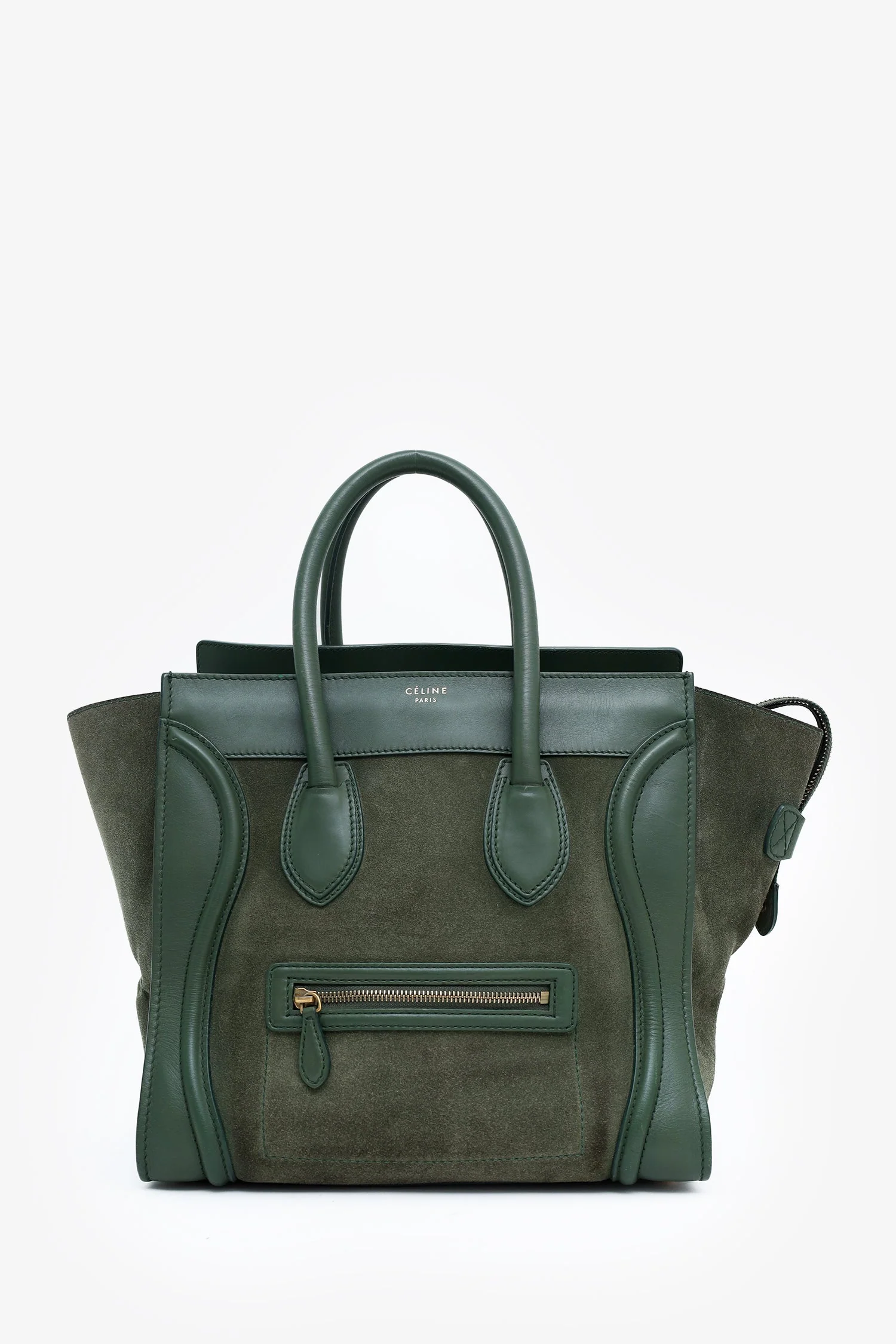 Celine Green Suede/Leather Micro Luggage Tote Bag