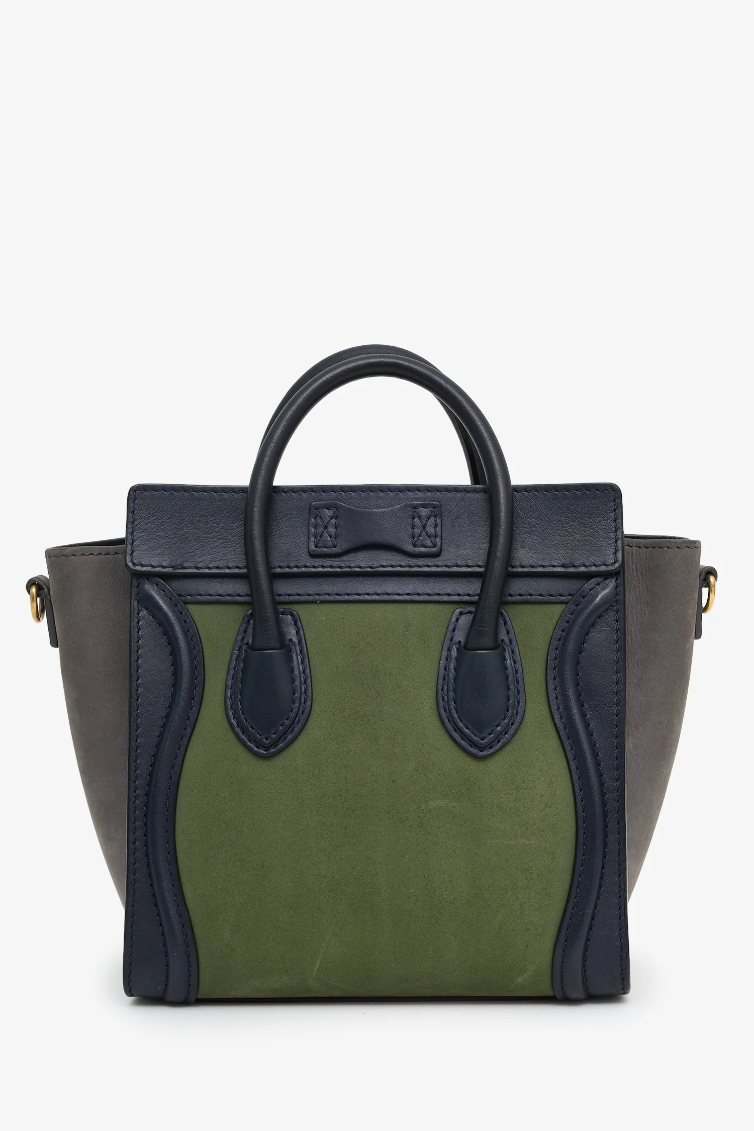 Celine Navy/Green Leather Nano Luggage Bag With Strap - Image 2