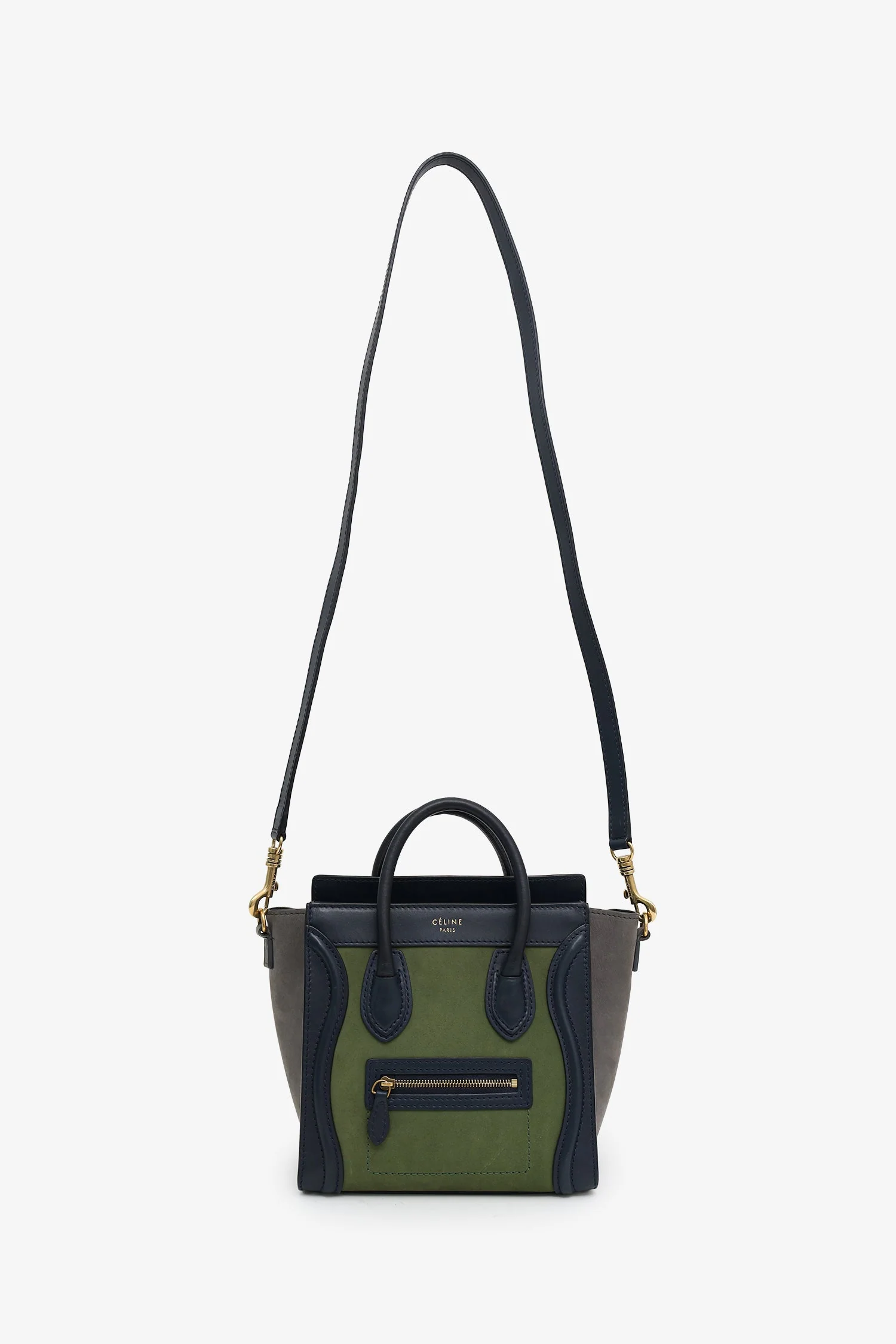 Celine Navy/Green Leather Nano Luggage Bag With Strap - Image 6