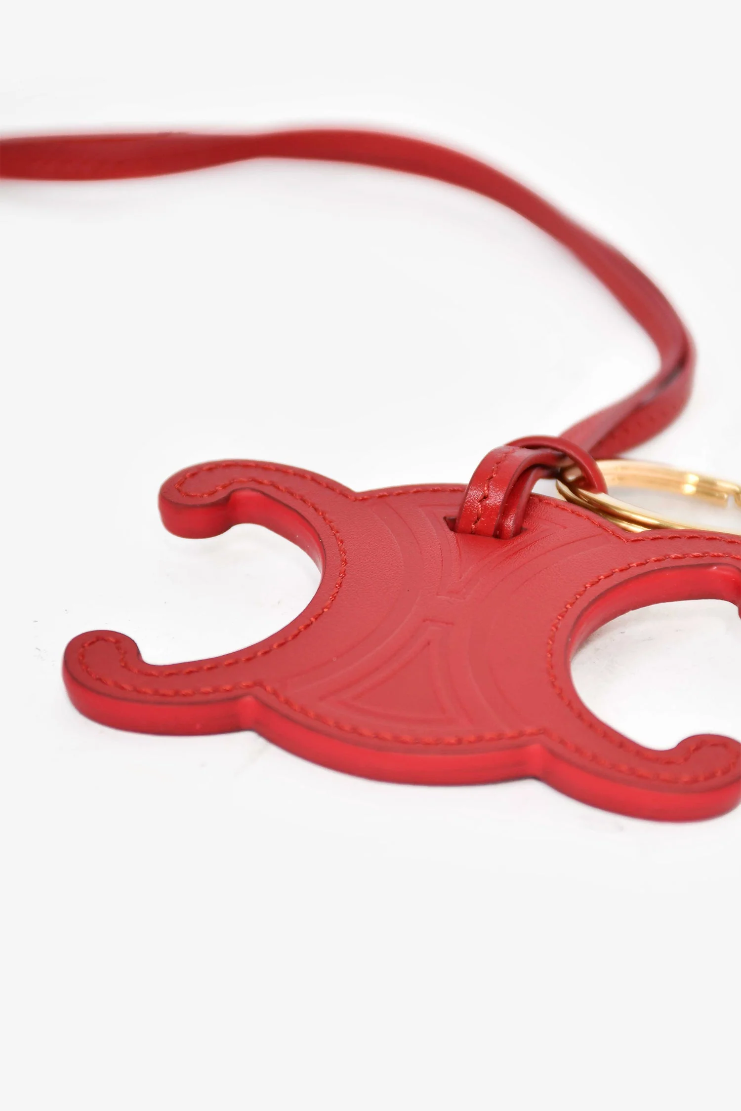 Celine Red Leather Triomphe Leather Key Ring - Image 3