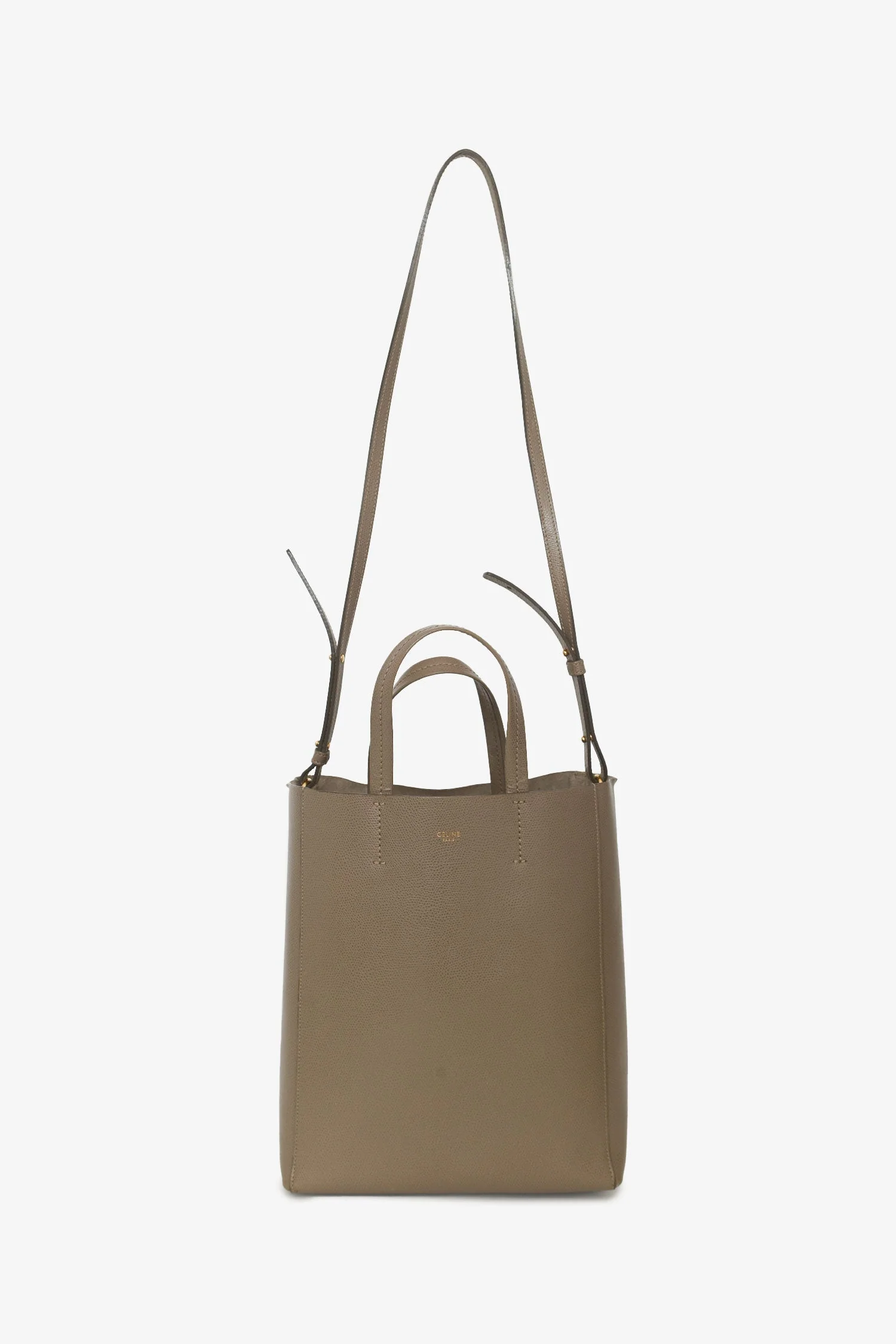 Celine Taupe Grained Calfskin Vertical Small 'Cabas' Tote with Strap - Image 7