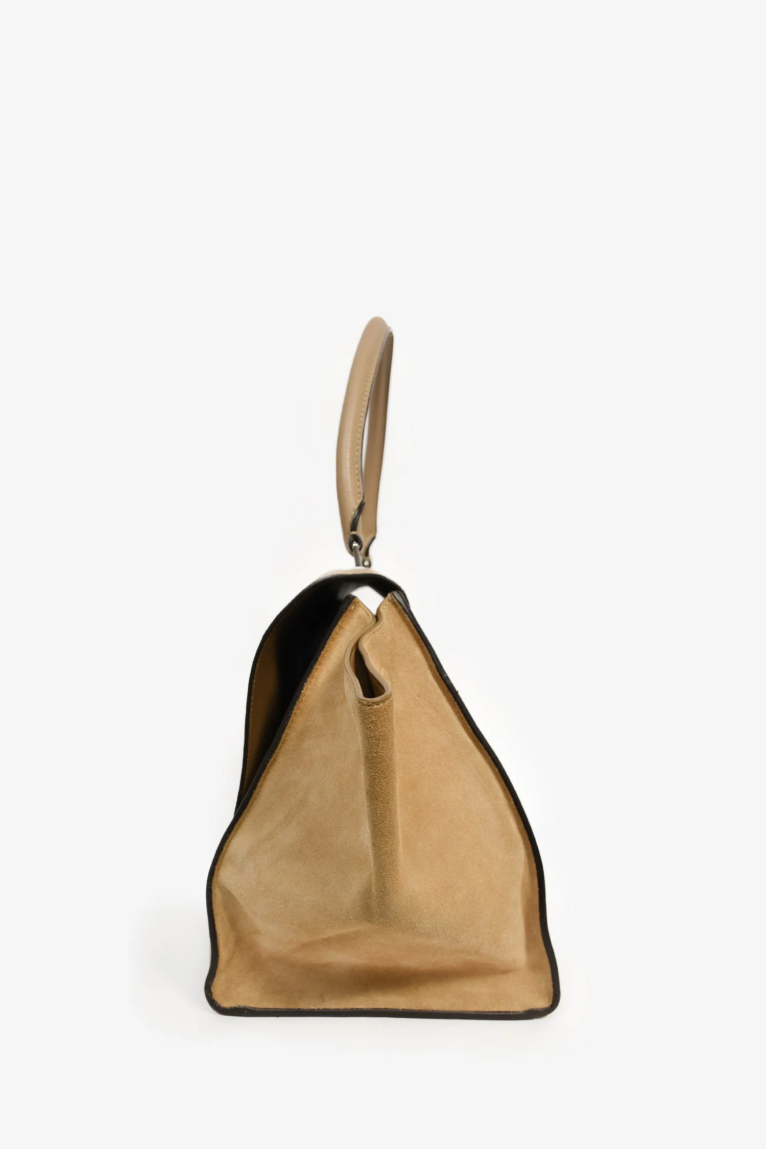 Celine Taupe Leather/Suede 'Trapeze' Top Handle Bag - Image 4
