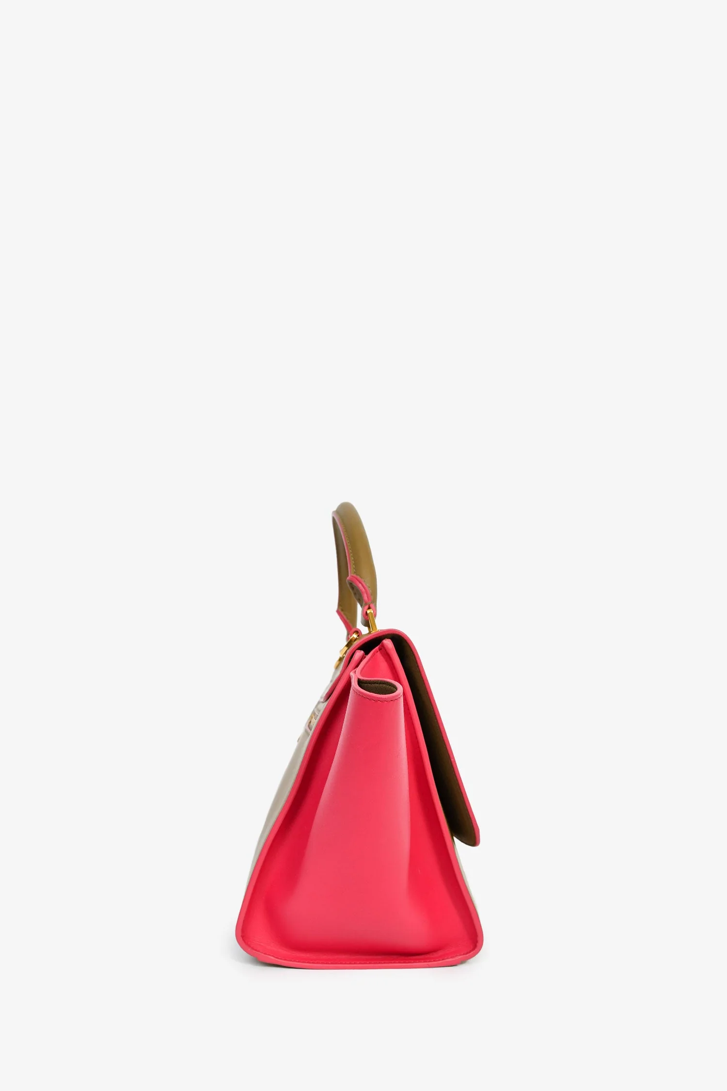 Celine Taupe/Pink Leather Bicolour Medium Trapeze Top Handle With Strap - Image 3