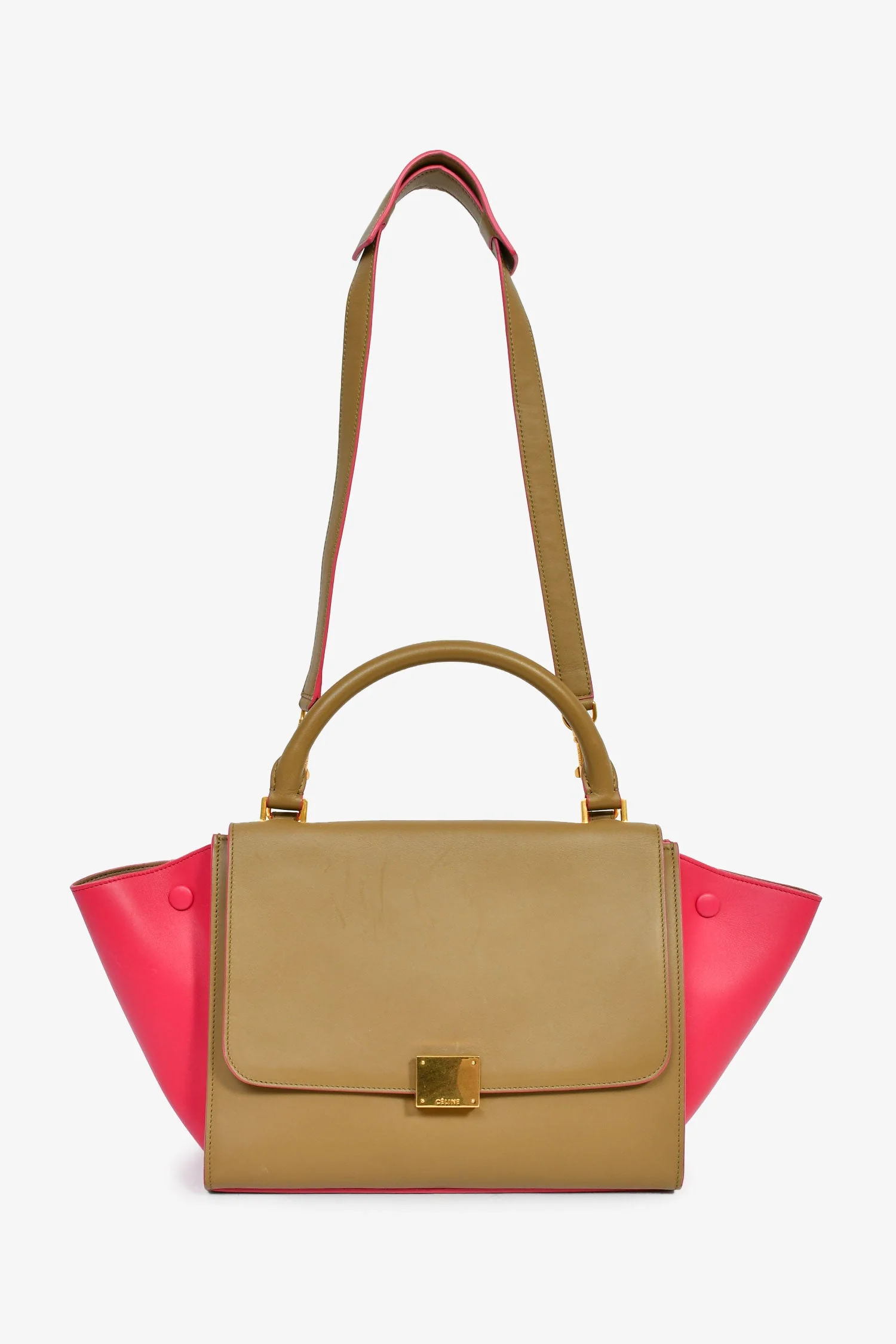 Celine Taupe/Pink Leather Bicolour Medium Trapeze Top Handle With Strap - Image 7