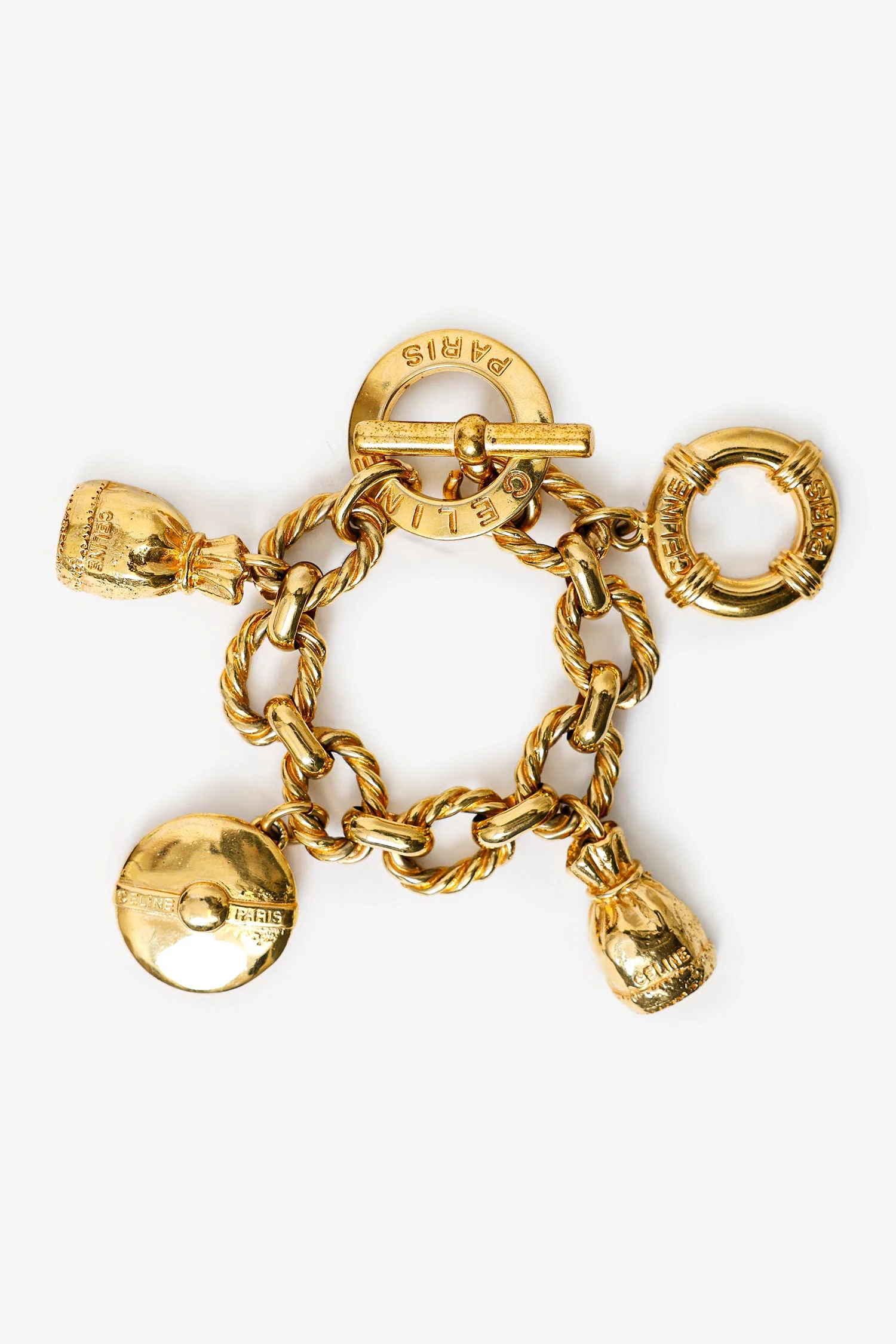 Celine Vintage Gold Toned Charm Toggle Closure Bracelet - Image 3