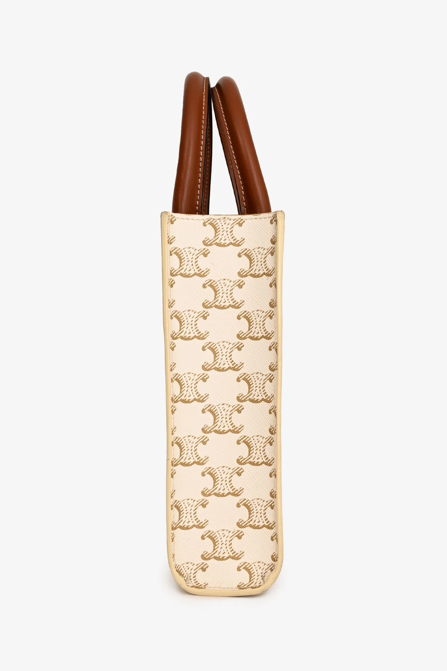 Celine White/Brown Leather/Canvas Mini Triomphe Cabas Vertical Tote with Strap - Image 3