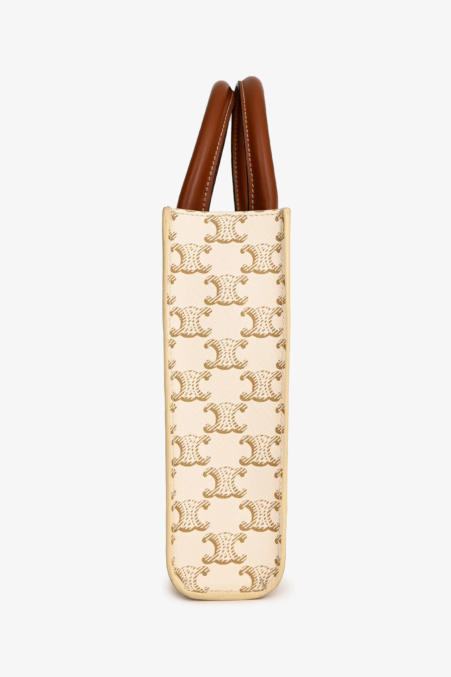 Celine White/Brown Leather/Canvas Mini Triomphe Cabas Vertical Tote with Strap - Image 4