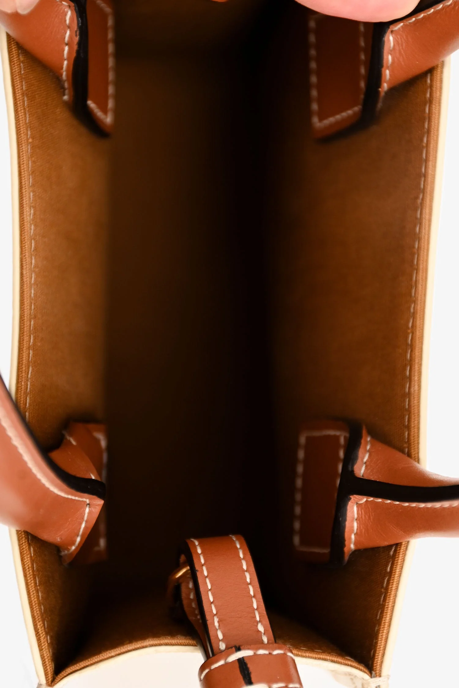Celine White/Brown Leather/Canvas Mini Triomphe Cabas Vertical Tote with Strap - Image 6