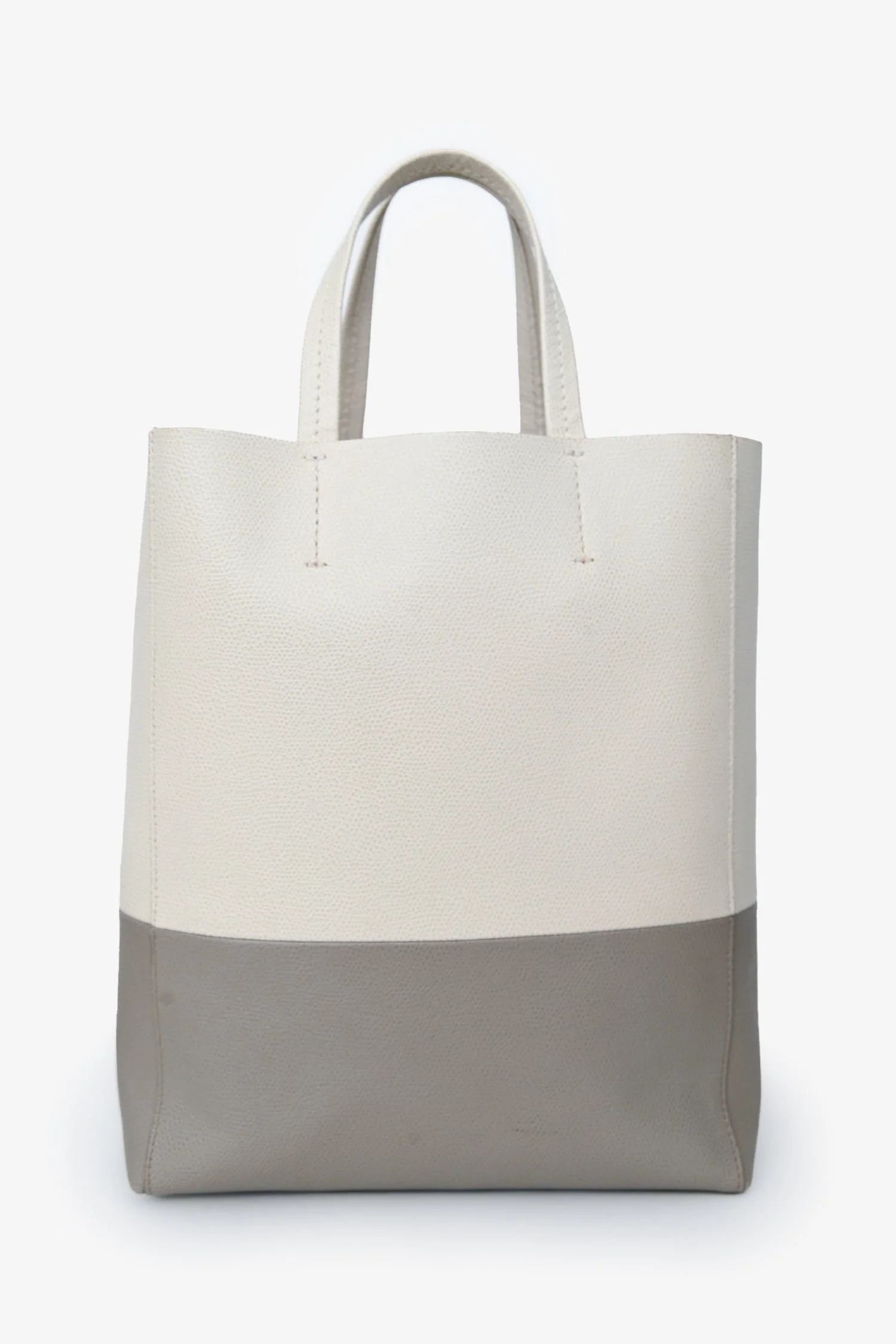 Celine White/Taupe Leather Cabas Bag with Strap - Image 2