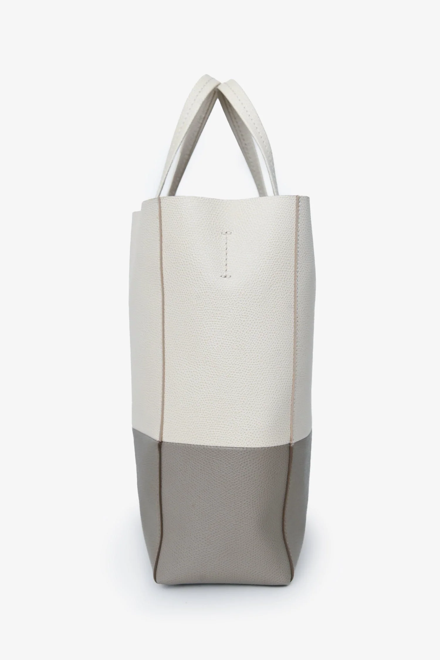 Celine White/Taupe Leather Cabas Bag with Strap - Image 4