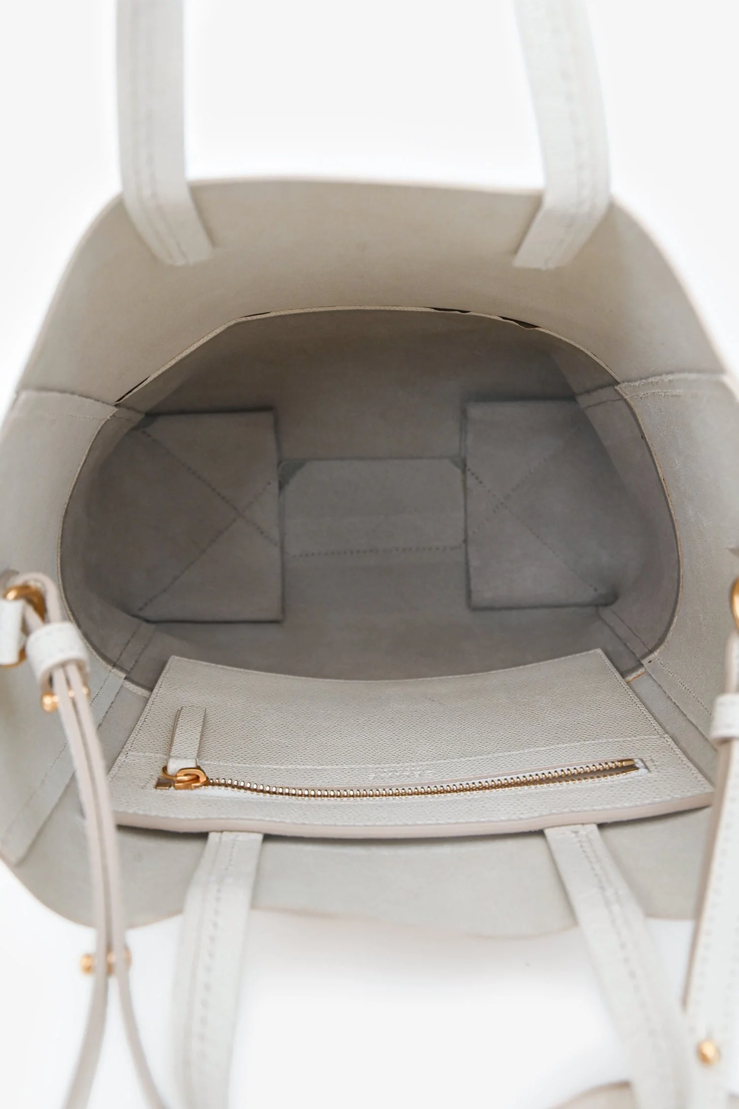 Celine White/Taupe Leather Cabas Bag with Strap - Image 6