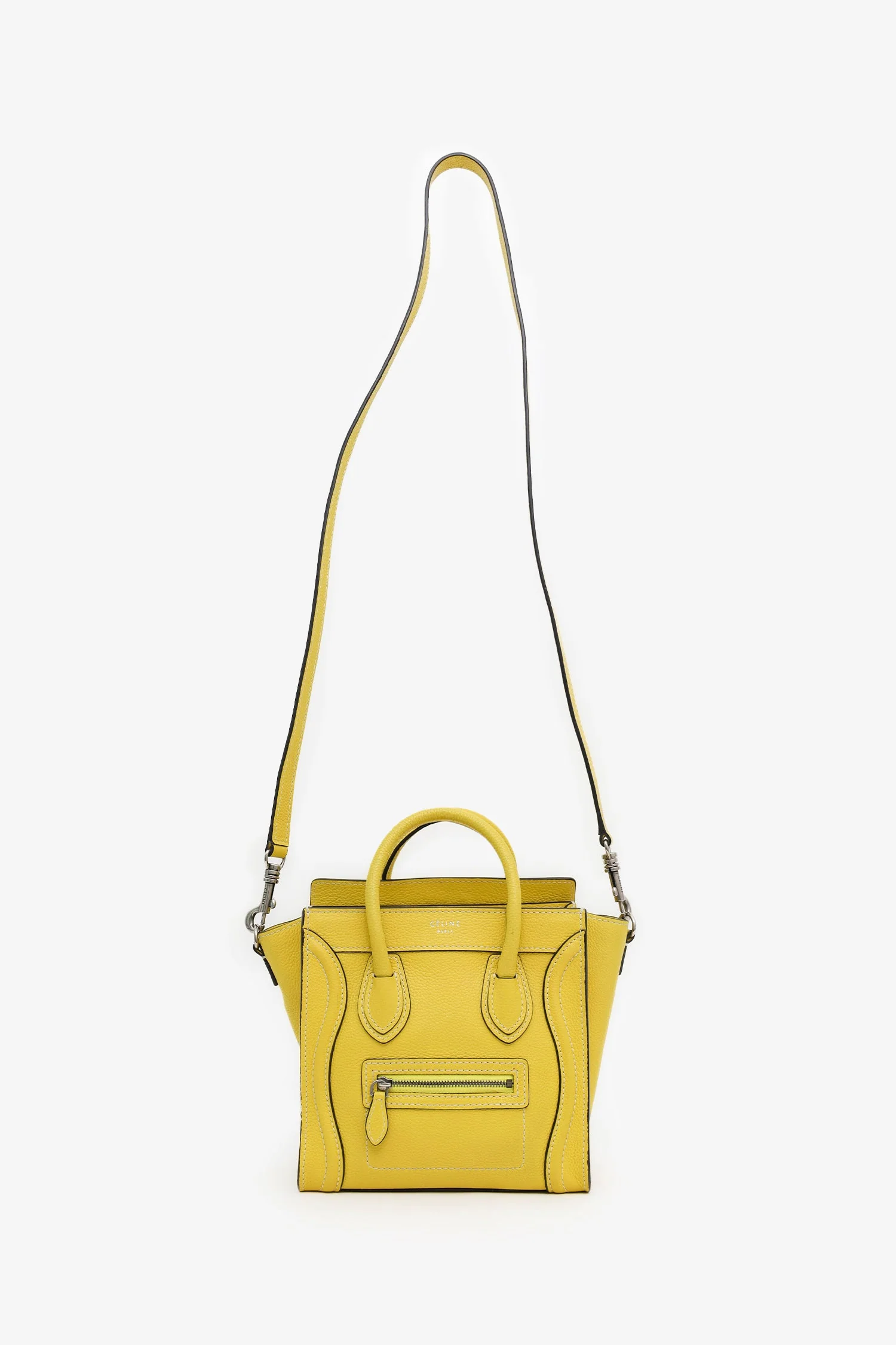 Celine Yellow Leather Nano Luggage Bag With Strap - Image 7