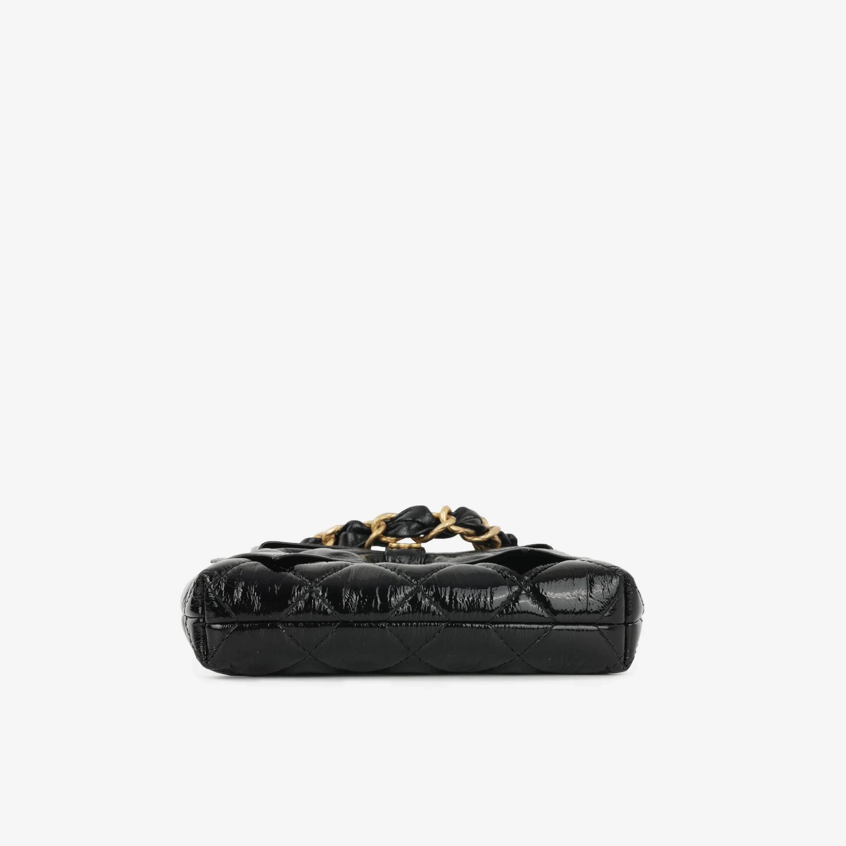 Chanel 24A Bowknot Clutch on Chain- Black Shiny Crumpled Calfskin | Aged Gold Hardware - Image 3