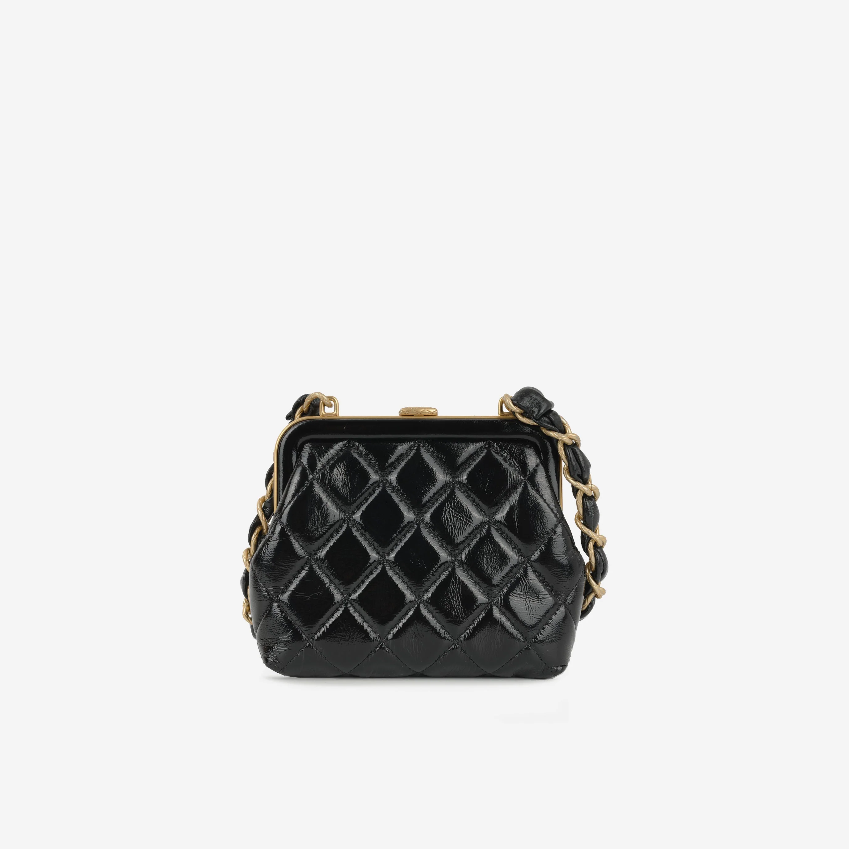 Chanel 24A Bowknot Clutch on Chain- Black Shiny Crumpled Calfskin | Aged Gold Hardware - Image 5