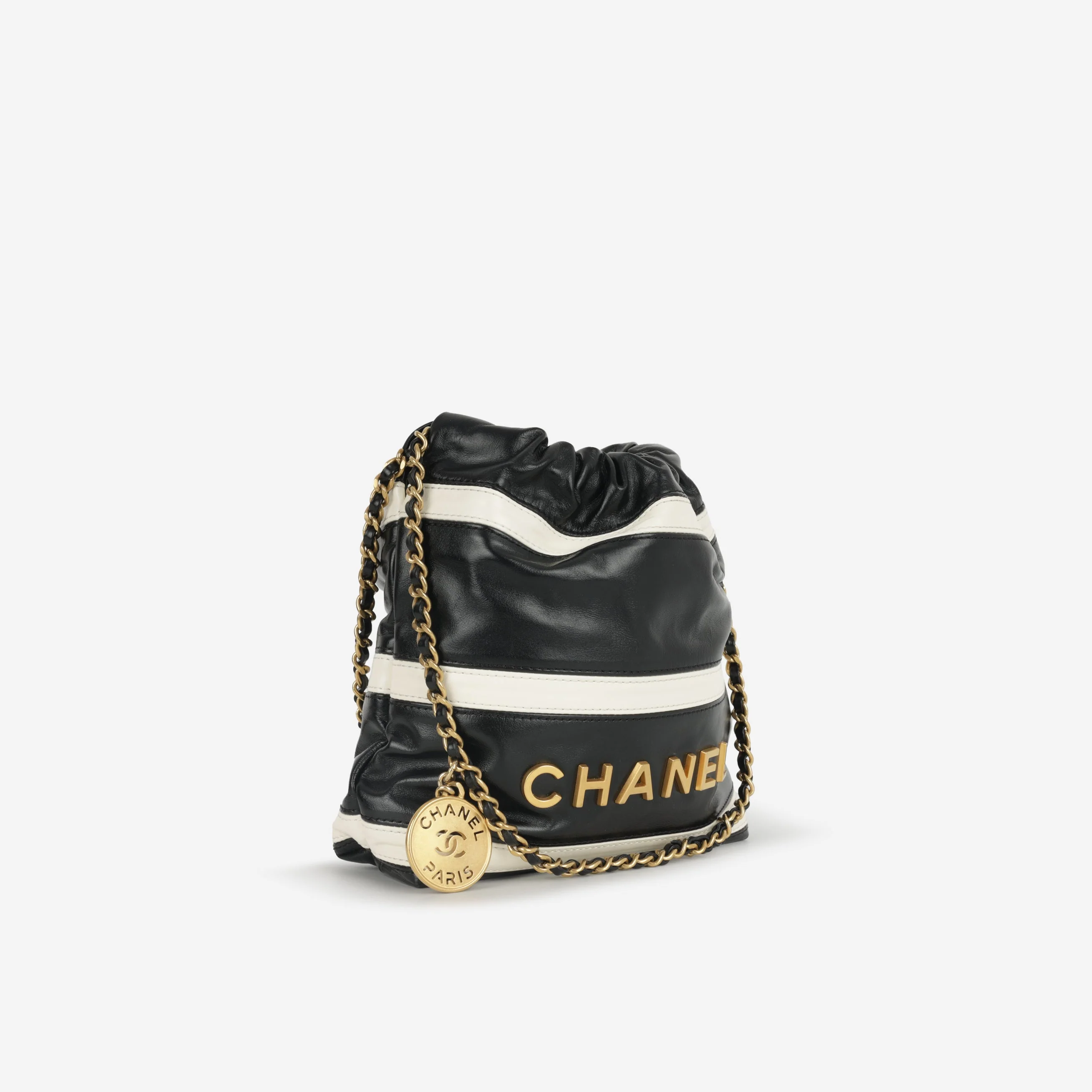Chanel 24S Mini 22 - Black / White Striped Calfskin | Gold Hardware - Image 2