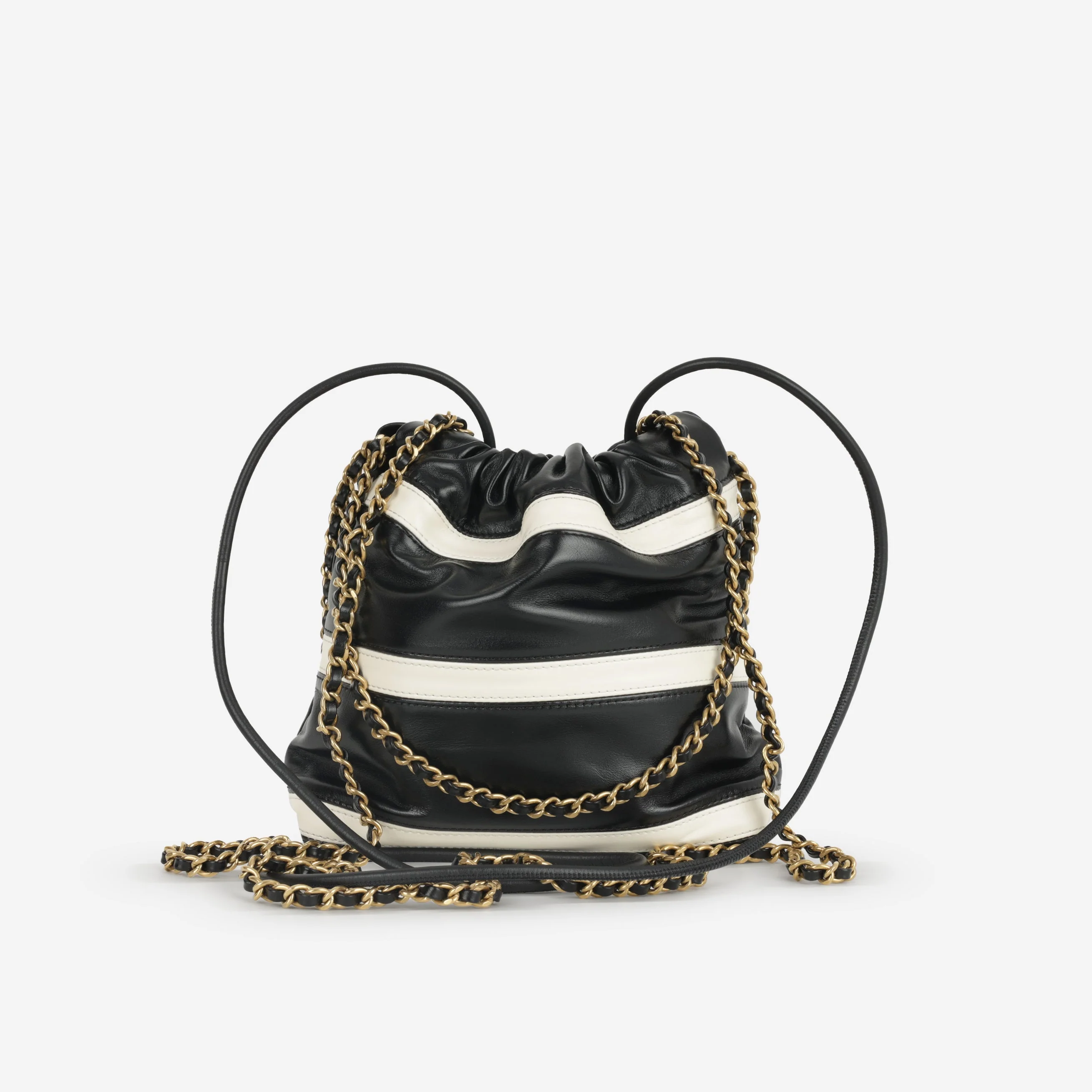 Chanel 24S Mini 22 - Black / White Striped Calfskin | Gold Hardware - Image 3