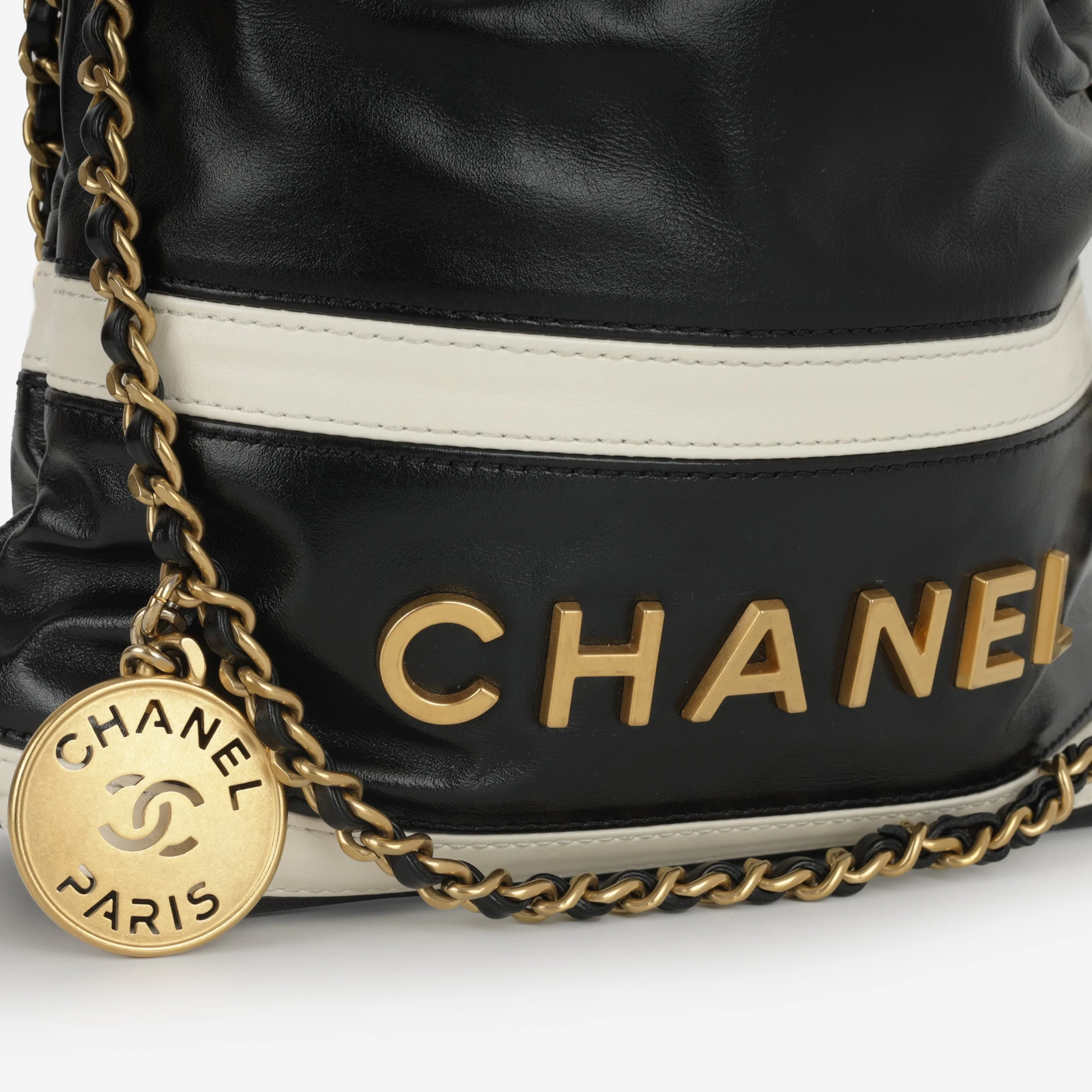 Chanel 24S Mini 22 - Black / White Striped Calfskin | Gold Hardware - Image 7