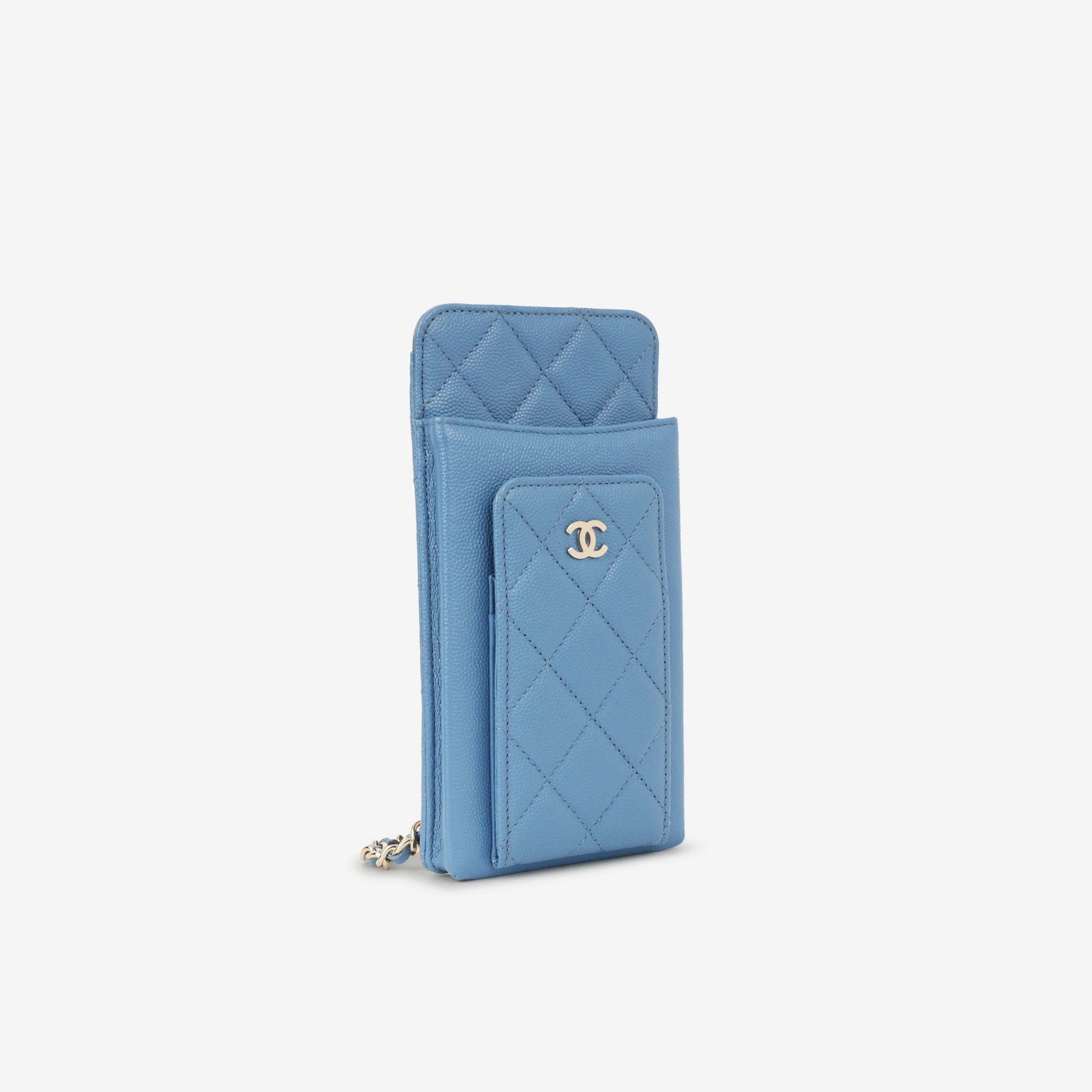 Chanel CC Phone Holder -  Blue Caviar | Champagne Gold Hardware - Image 2