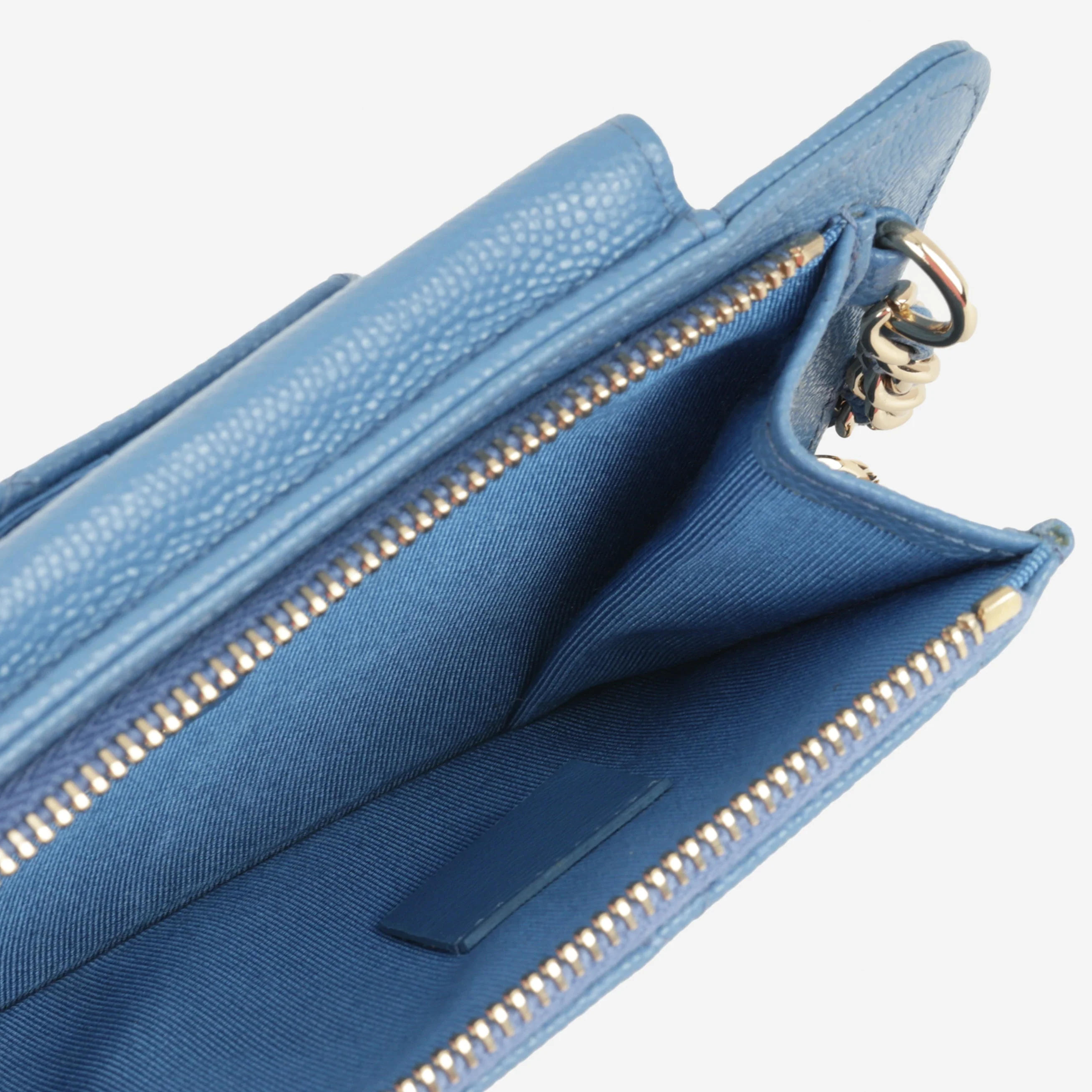 Chanel CC Phone Holder -  Blue Caviar | Champagne Gold Hardware - Image 3