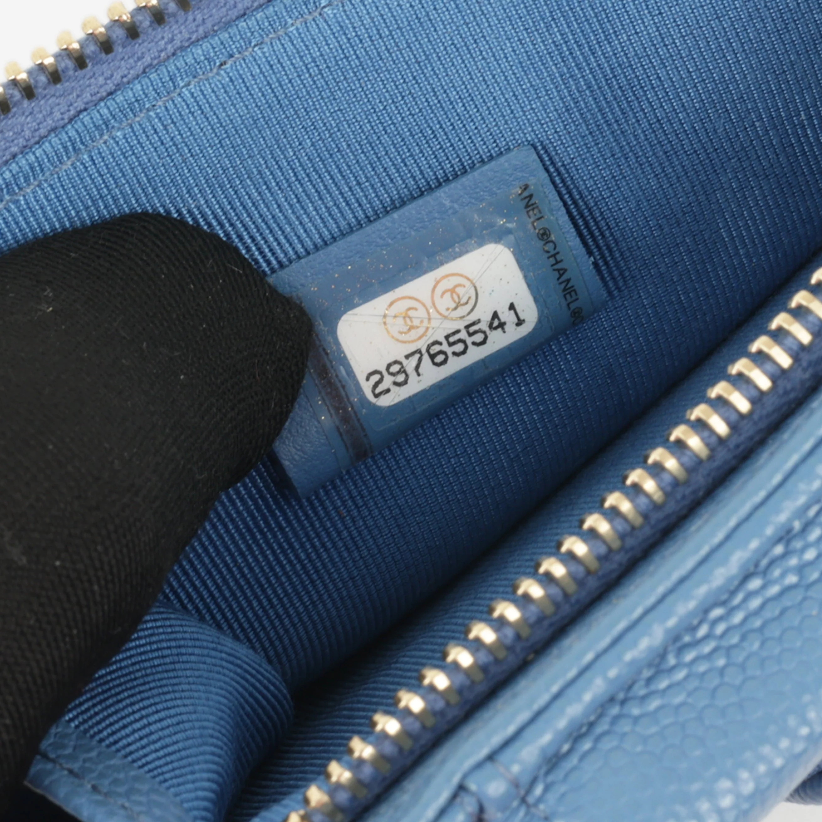 Chanel CC Phone Holder -  Blue Caviar | Champagne Gold Hardware - Image 4
