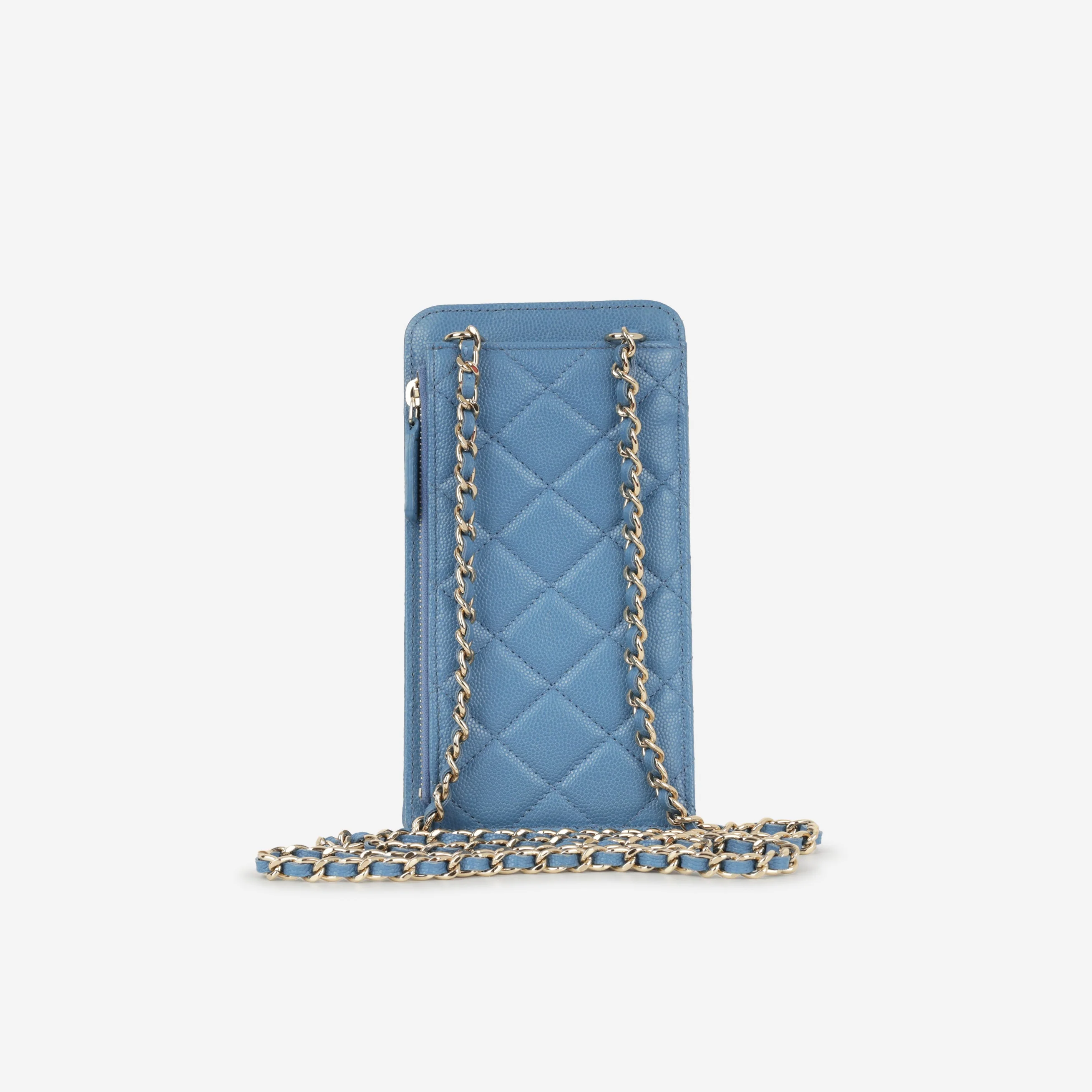 Chanel CC Phone Holder -  Blue Caviar | Champagne Gold Hardware - Image 6