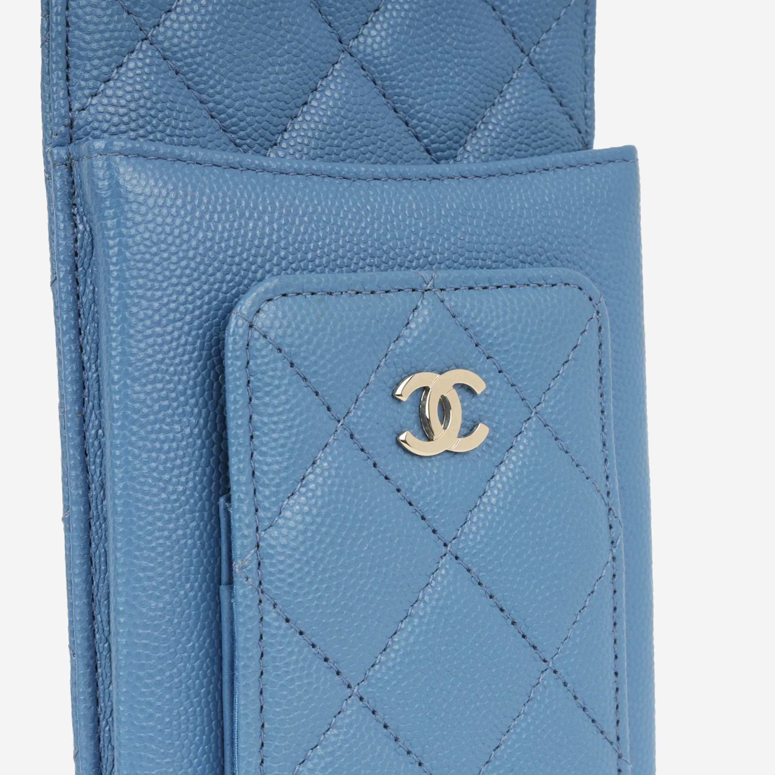 Chanel CC Phone Holder -  Blue Caviar | Champagne Gold Hardware - Image 7
