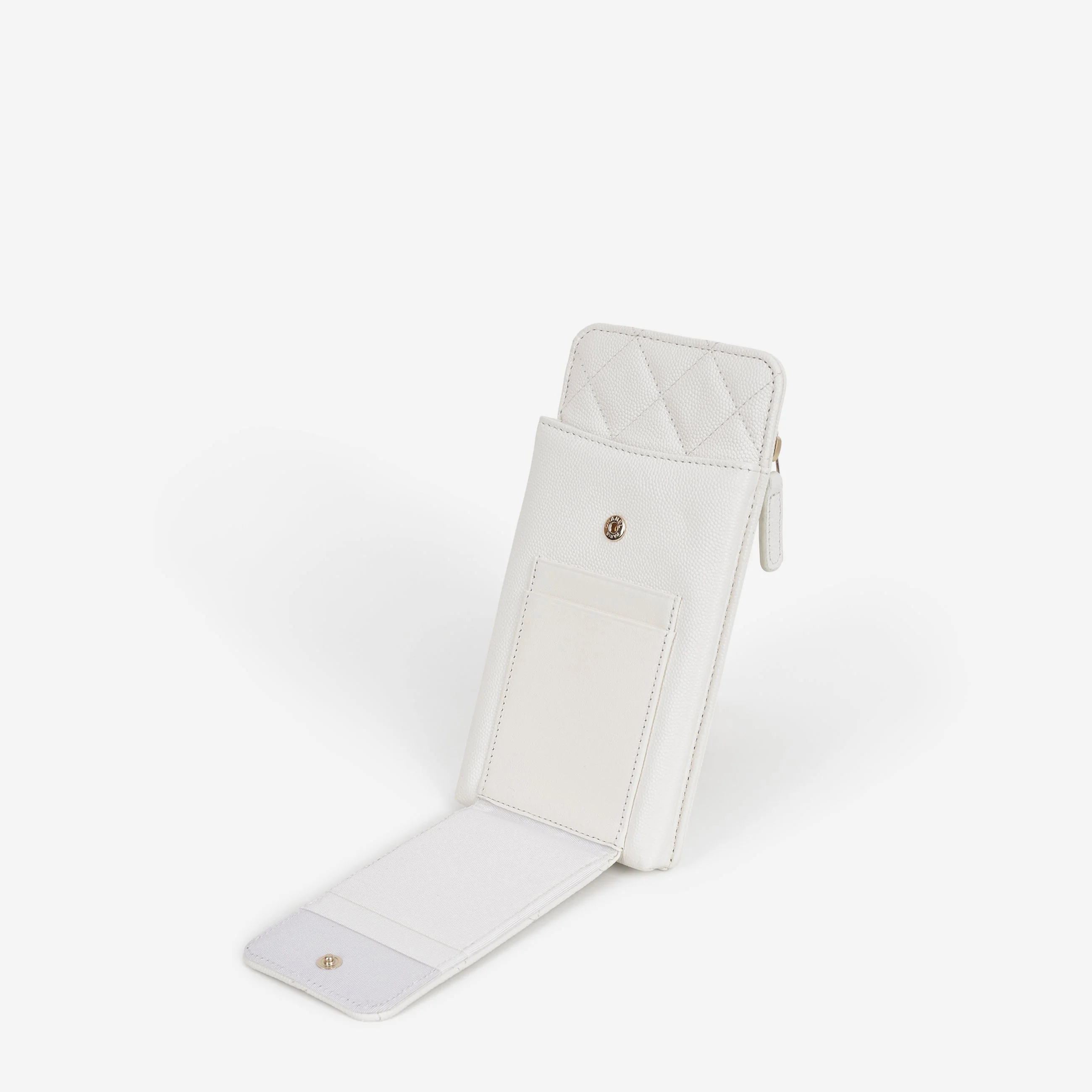 Chanel CC Phone Holder - White Caviar | Champagne Gold Hardware - Image 5