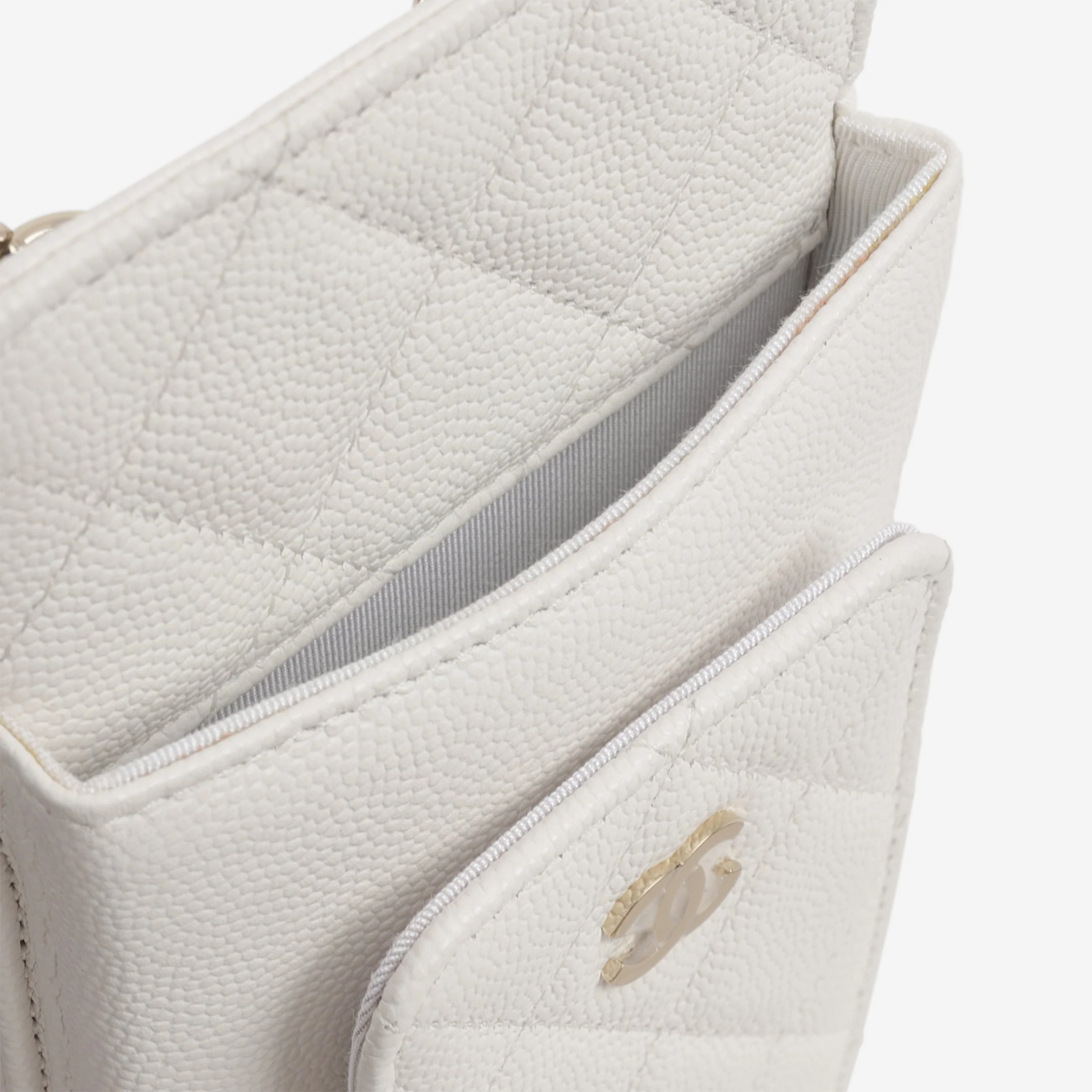 Chanel CC Phone Holder - White Caviar | Champagne Gold Hardware - Image 6