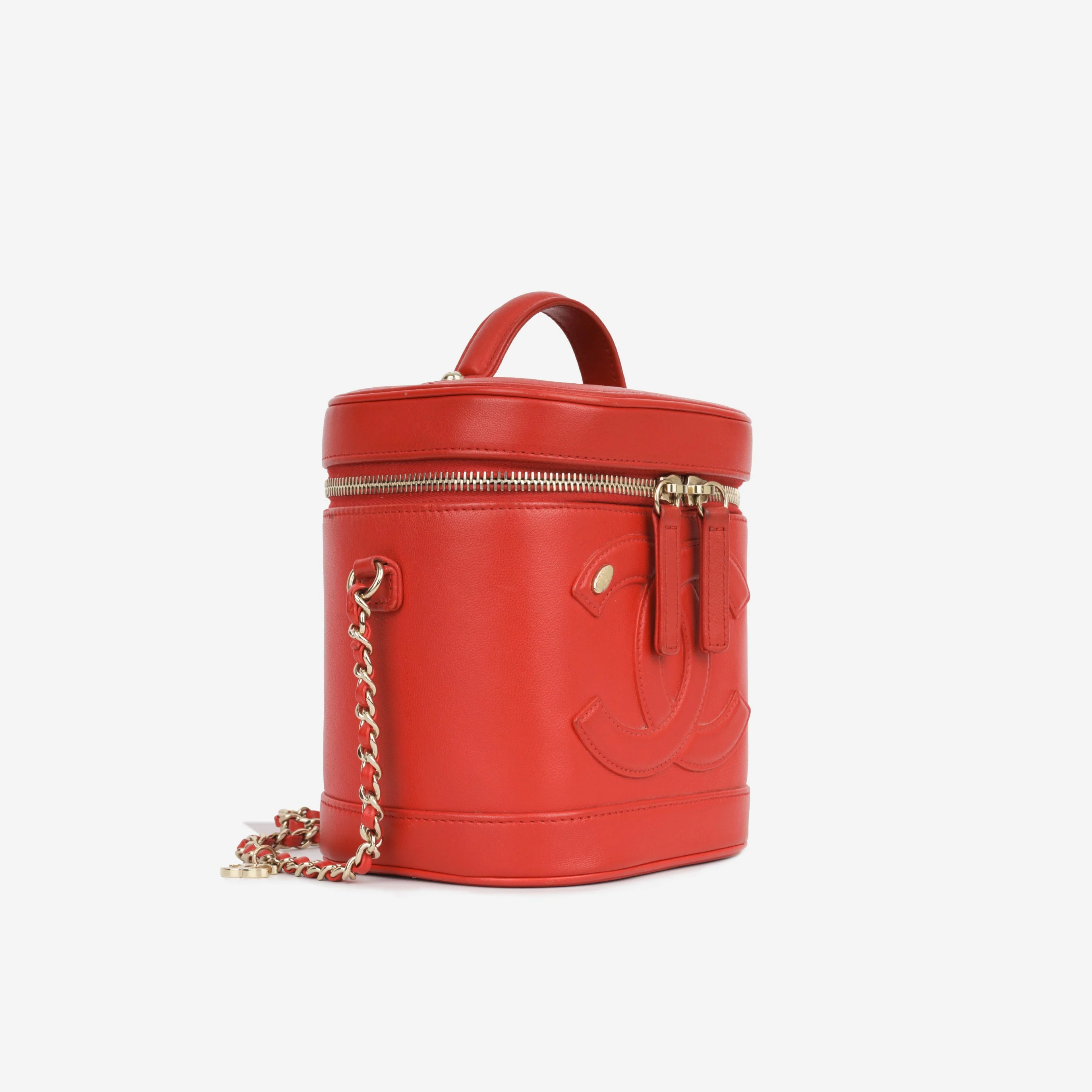 Chanel CC Timeless Vanity Case - Red Lambskin | Champagne Gold - Image 2