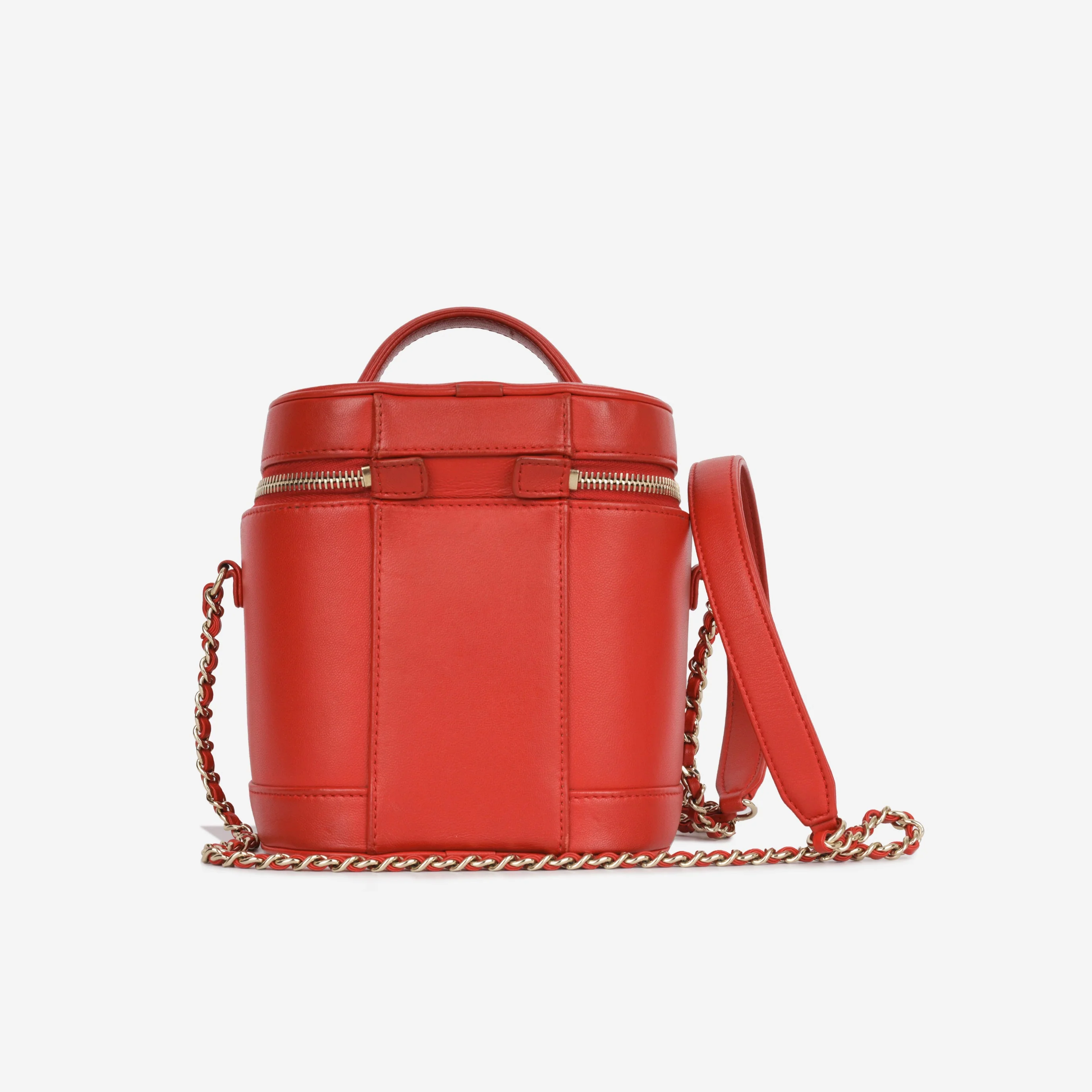 Chanel CC Timeless Vanity Case - Red Lambskin | Champagne Gold - Image 3