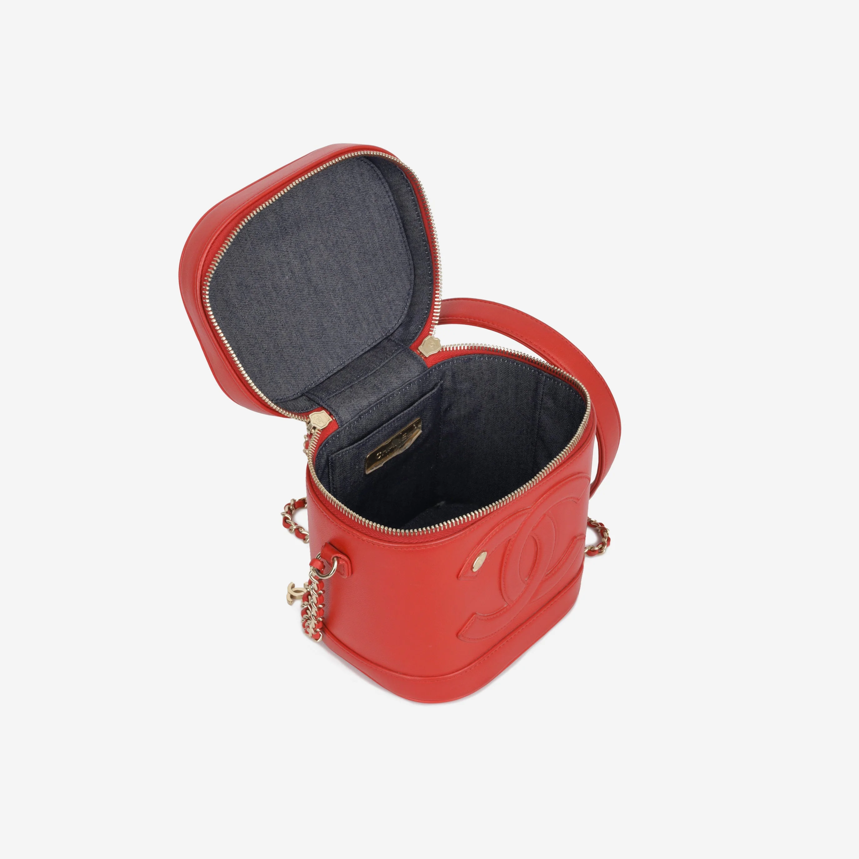 Chanel CC Timeless Vanity Case - Red Lambskin | Champagne Gold - Image 6