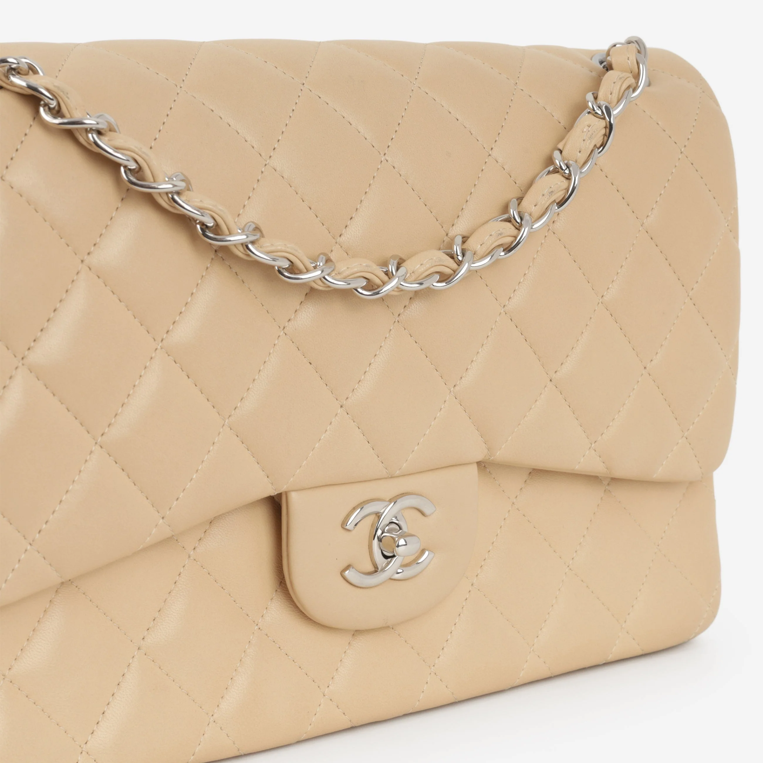 Chanel Classic Jumbo Double Flap - Beige Lambskin | Silver Hardware - Image 14