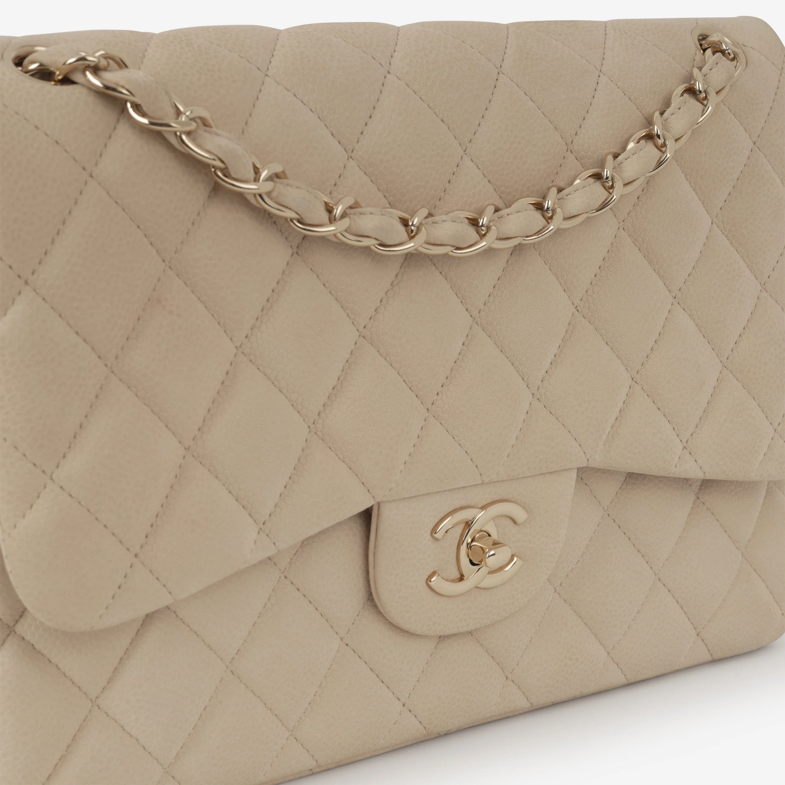 Chanel Classic Jumbo Double Flap - Beige Matte Caviar | Champagne Gold Hardware - Image 8