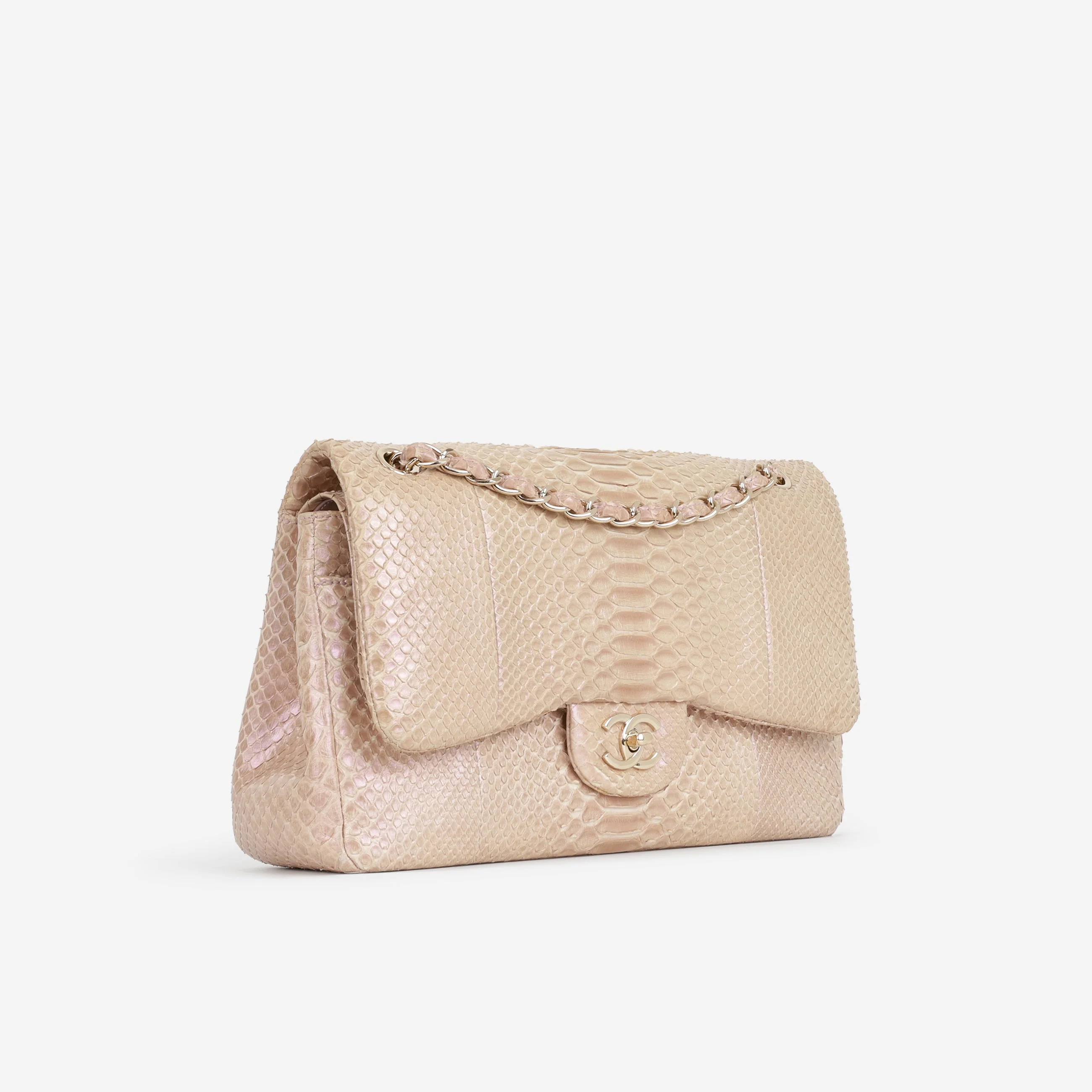 Chanel Classic Jumbo Double Flap - Iridescent Pink Pyhton | Champagne Gold Hardware - Image 2