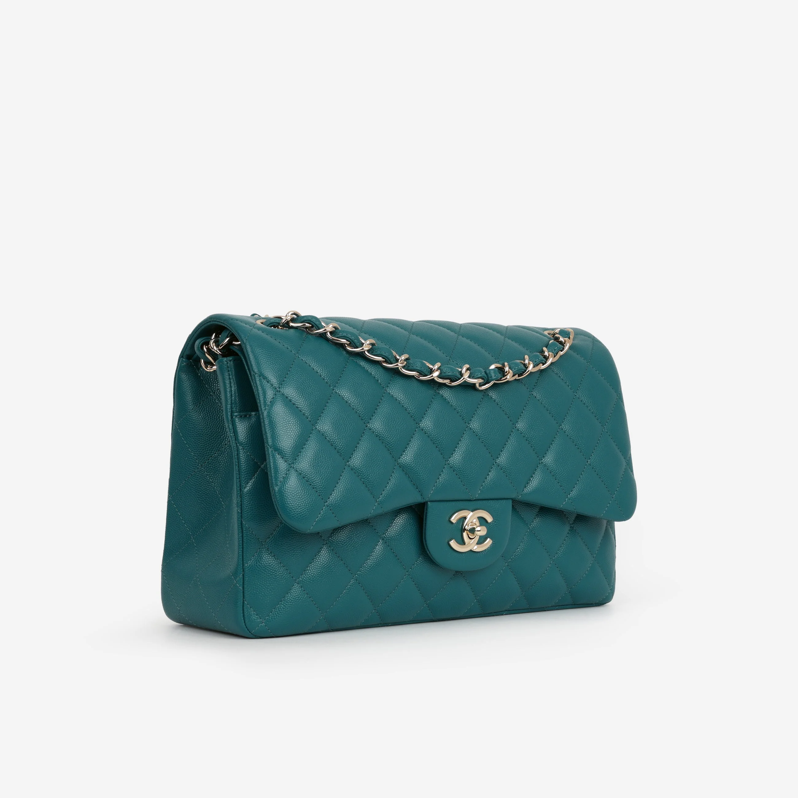 Chanel Classic Jumbo Double Flap - Teal Caviar | Champagne Gold Hardware - Image 2