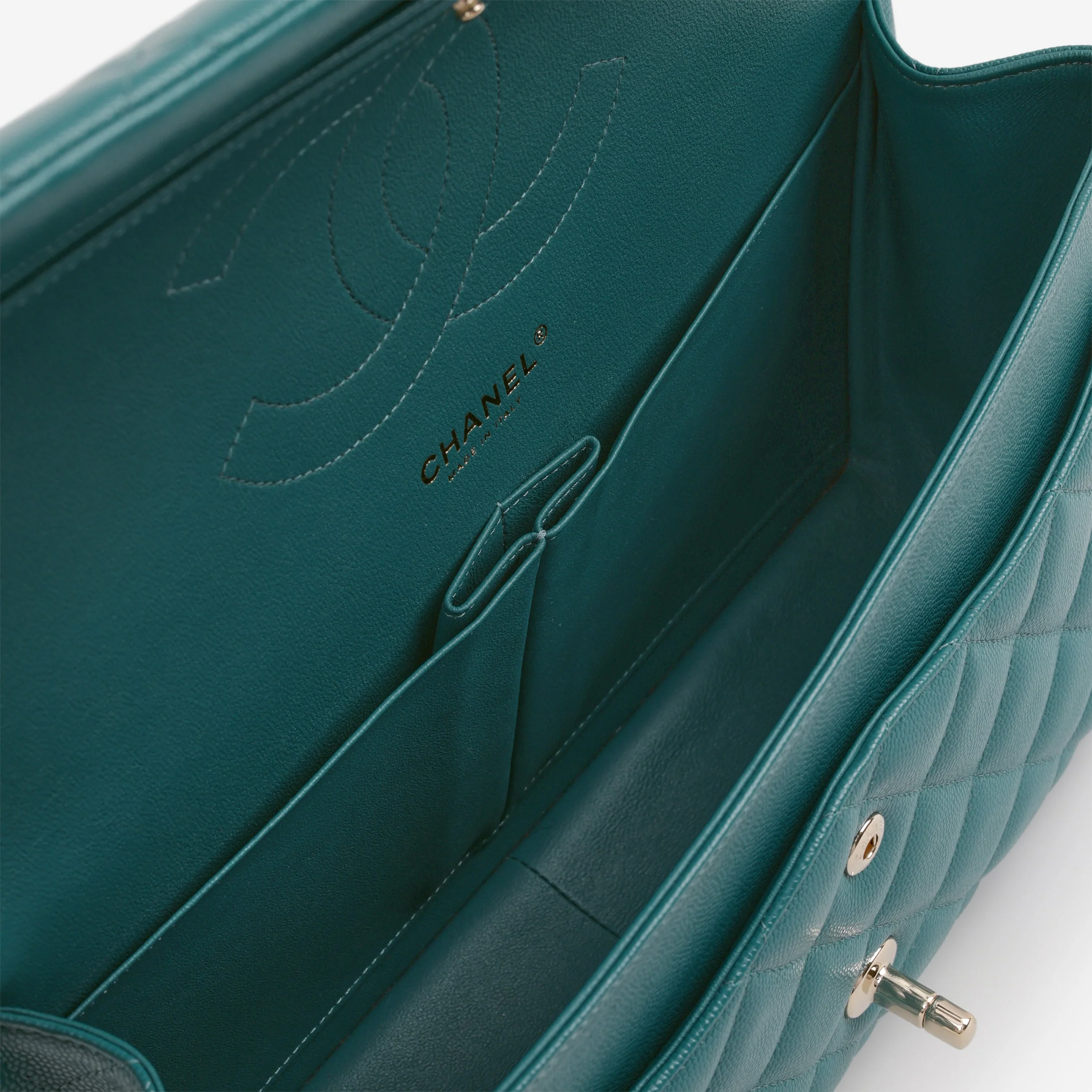Chanel Classic Jumbo Double Flap - Teal Caviar | Champagne Gold Hardware - Image 5