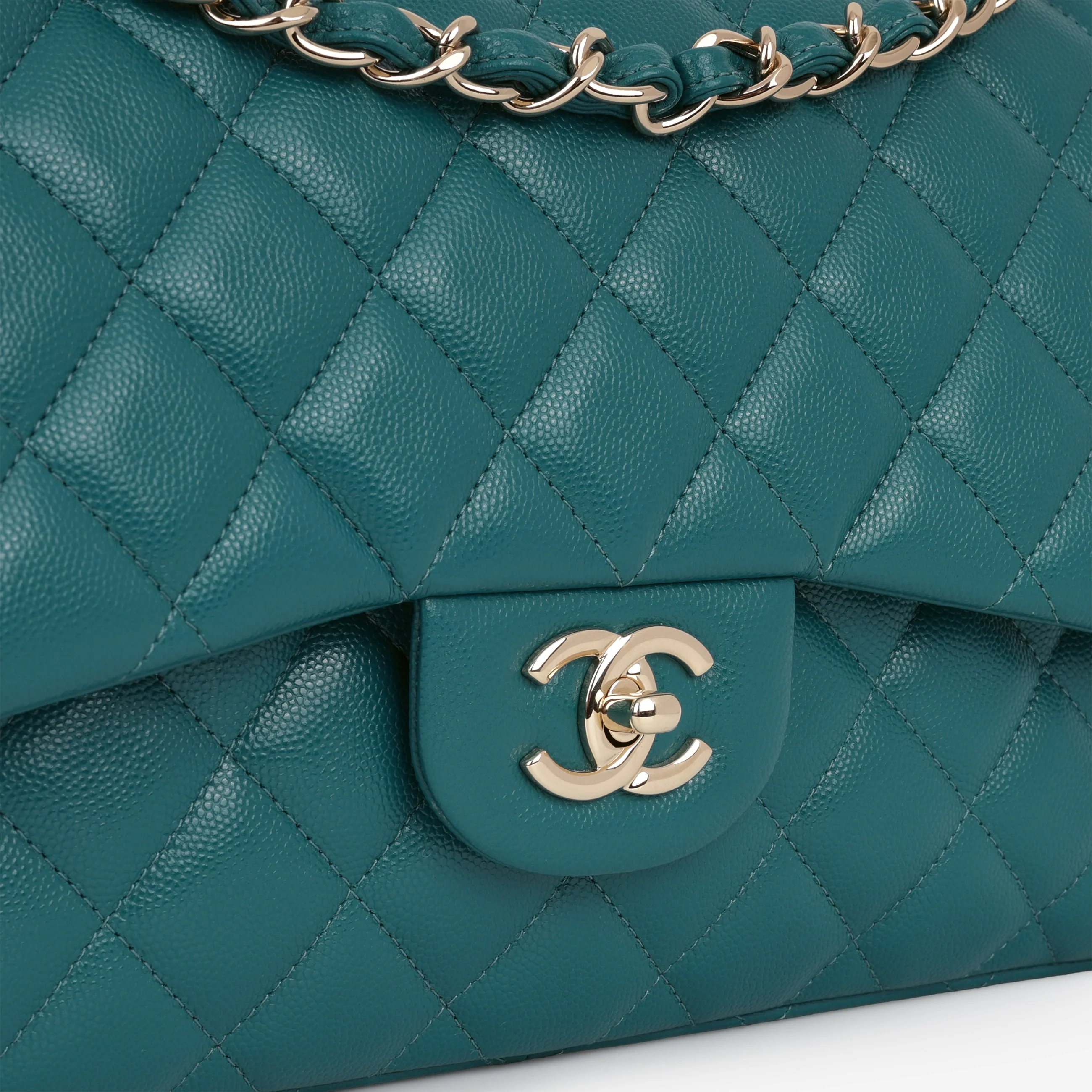 Chanel Classic Jumbo Double Flap - Teal Caviar | Champagne Gold Hardware - Image 7