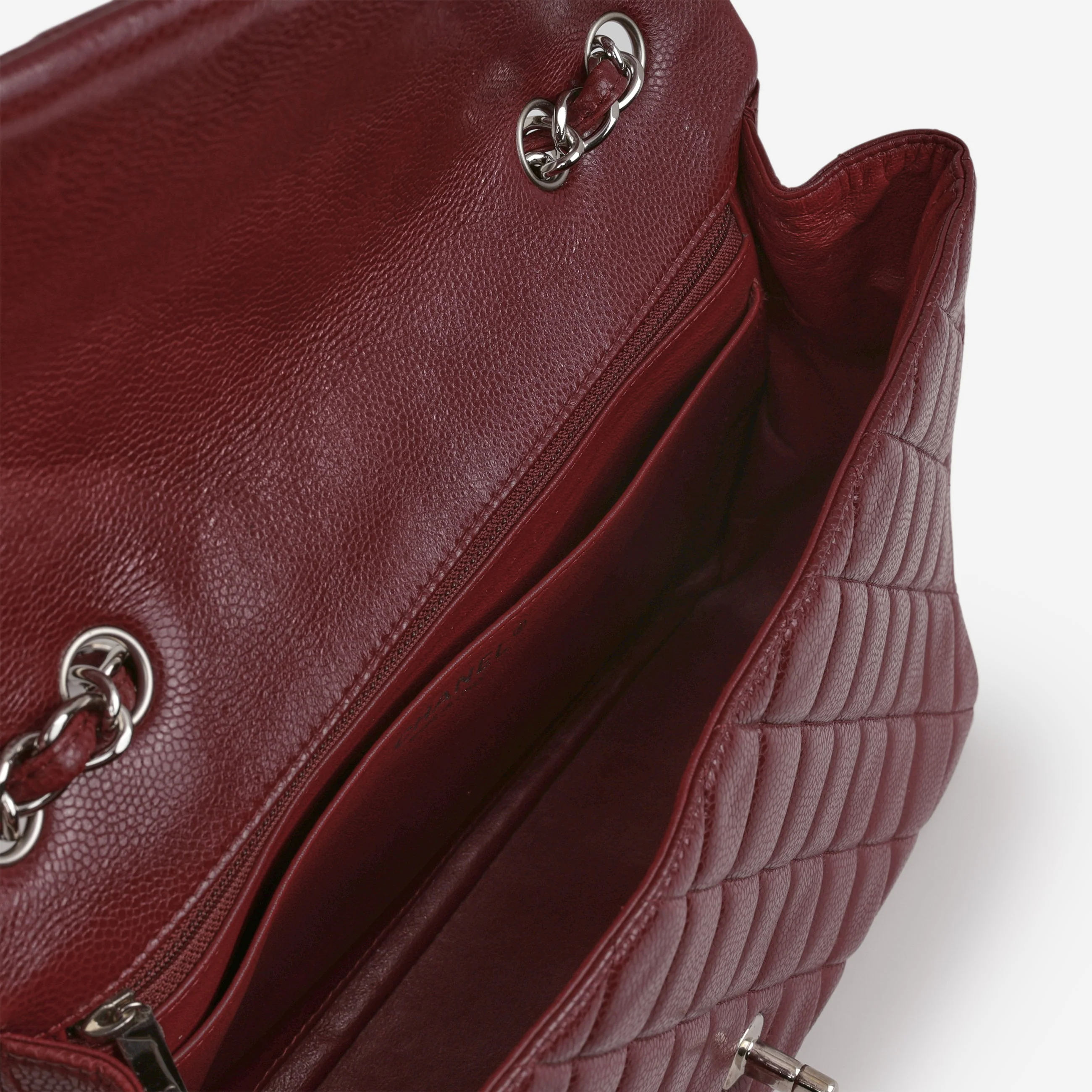 Chanel Classic Jumbo Single Flap - Burgundy Caviar | Silver Hardware - Image 7