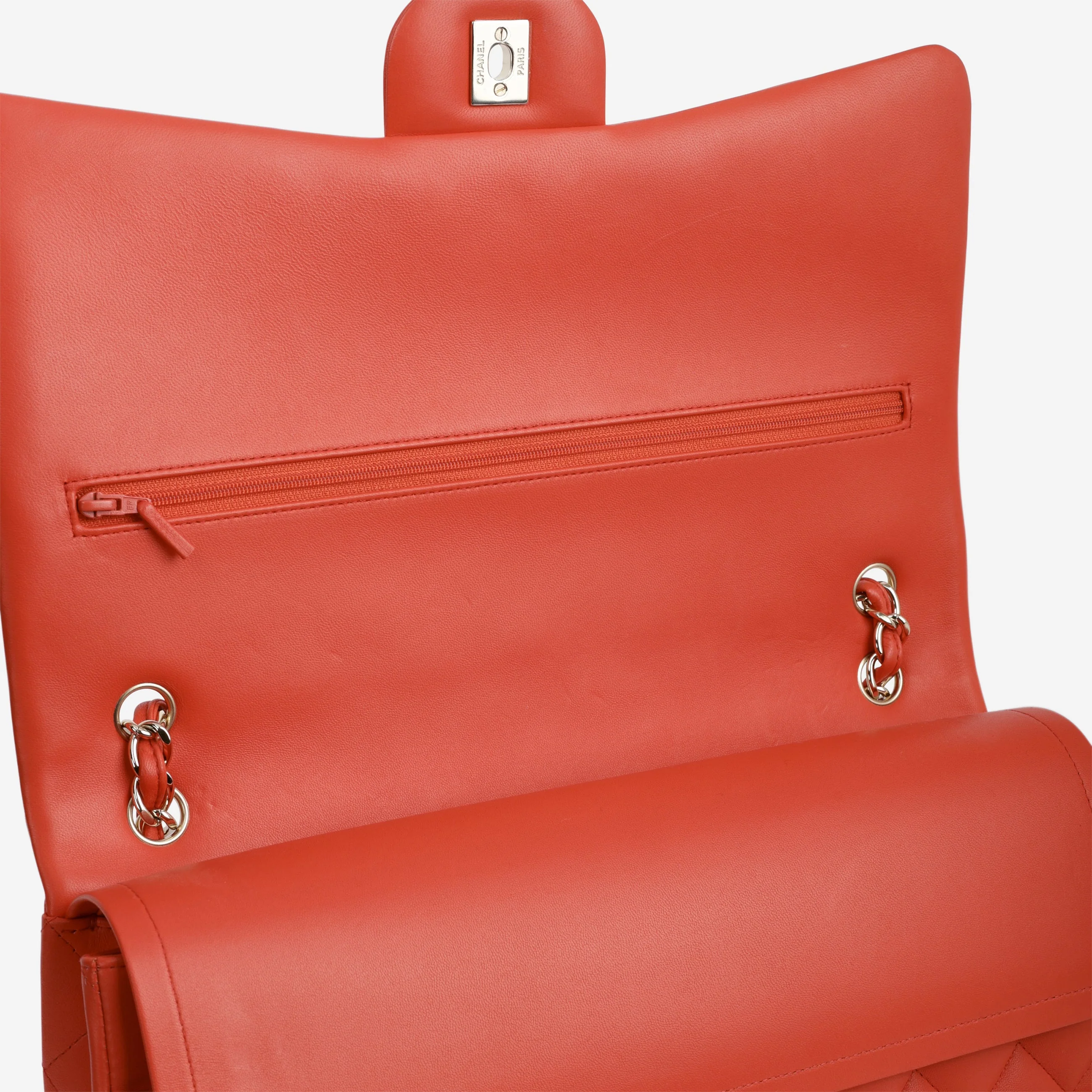 Chanel Classic Maxi Double Flap - Coral Lambskin | Champagne Gold Hardware - Image 10